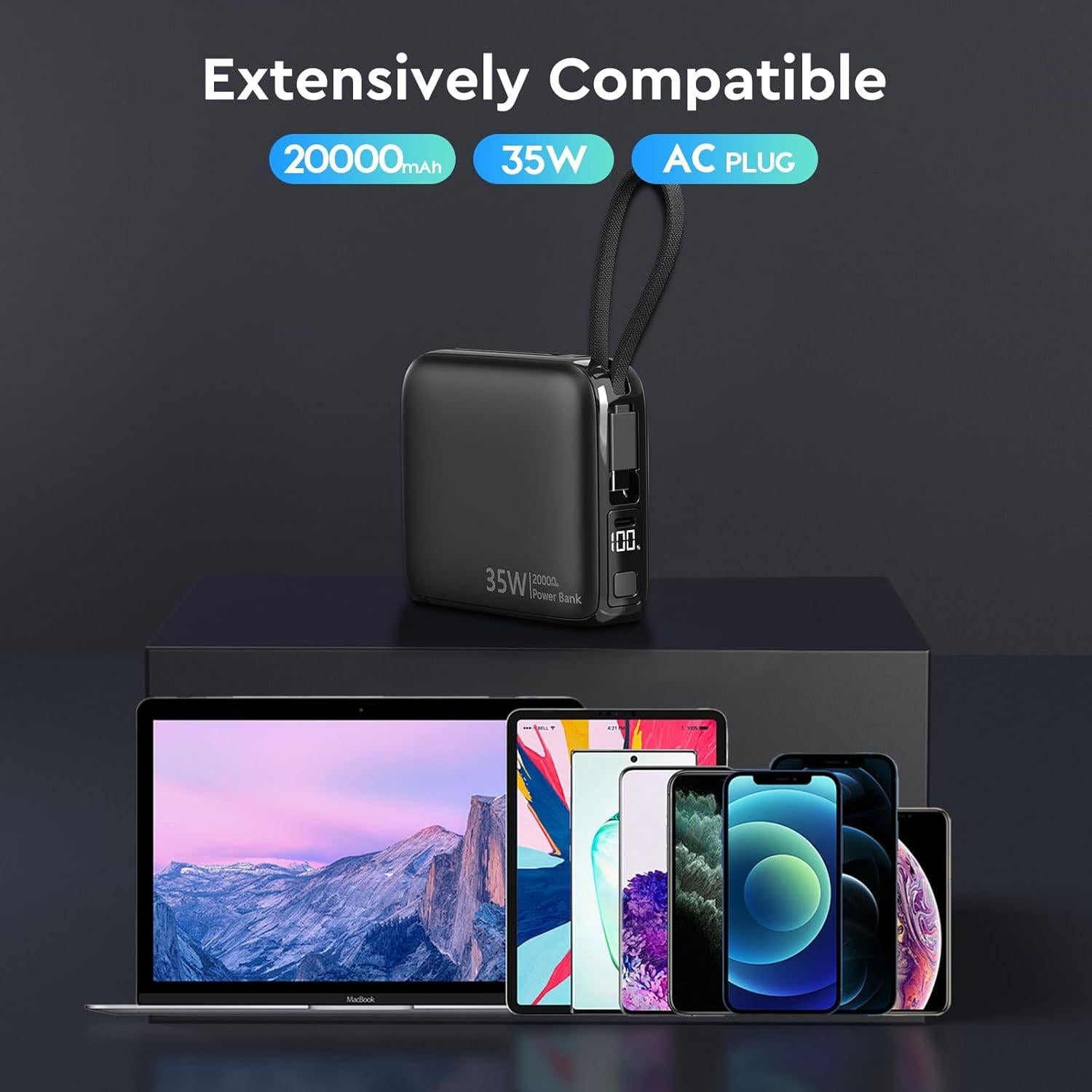 Cargador Portátil 35W con Enchufe de Pared 20000mAh Negro