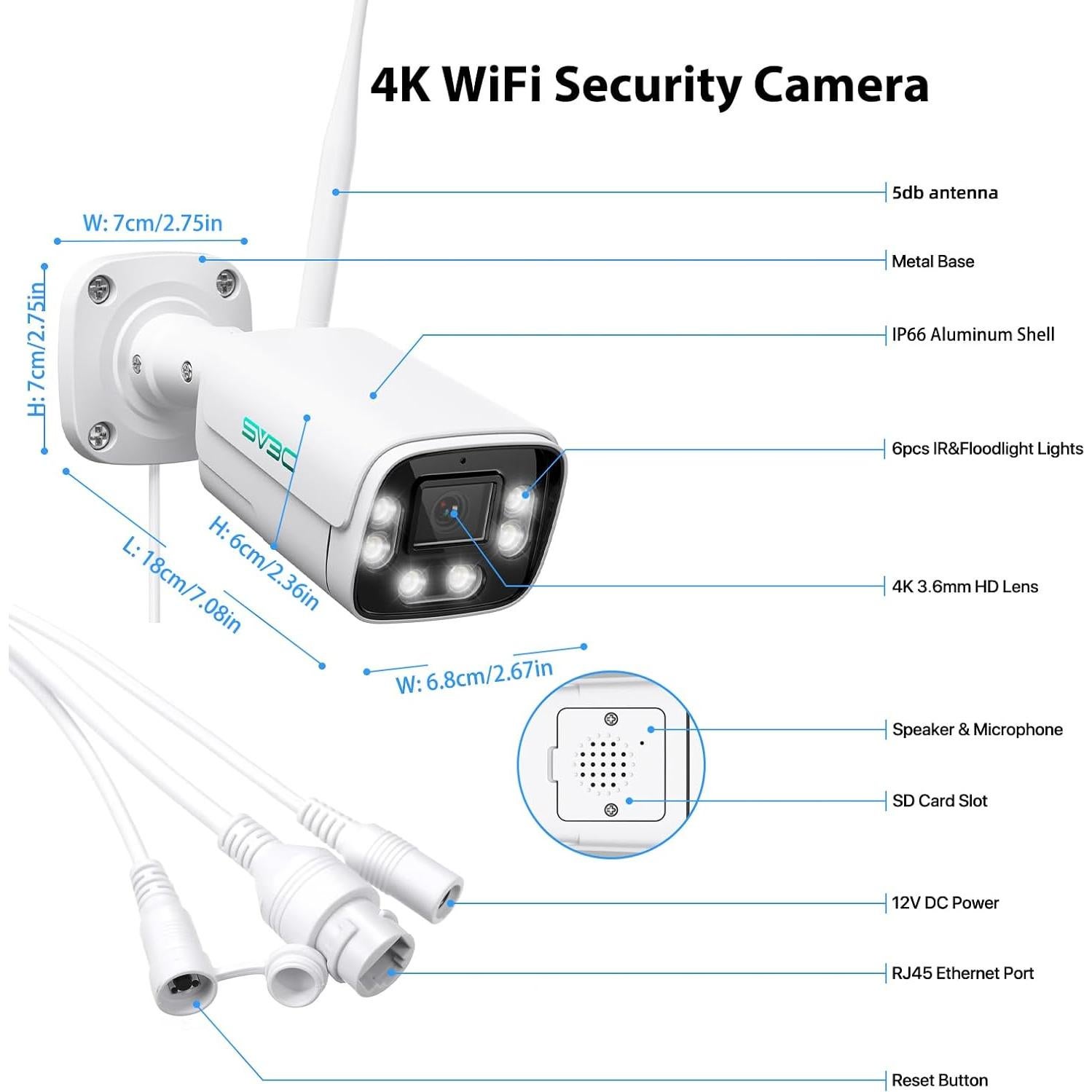 Cámara IP WiFi SV3C 4K Exterior 8MP con Visión Nocturna