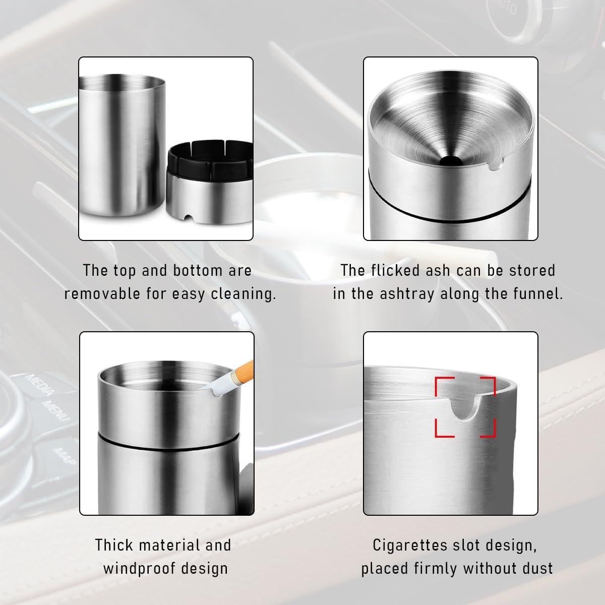 Cenicero de Acero Inoxidable Ohleats para Auto Grande