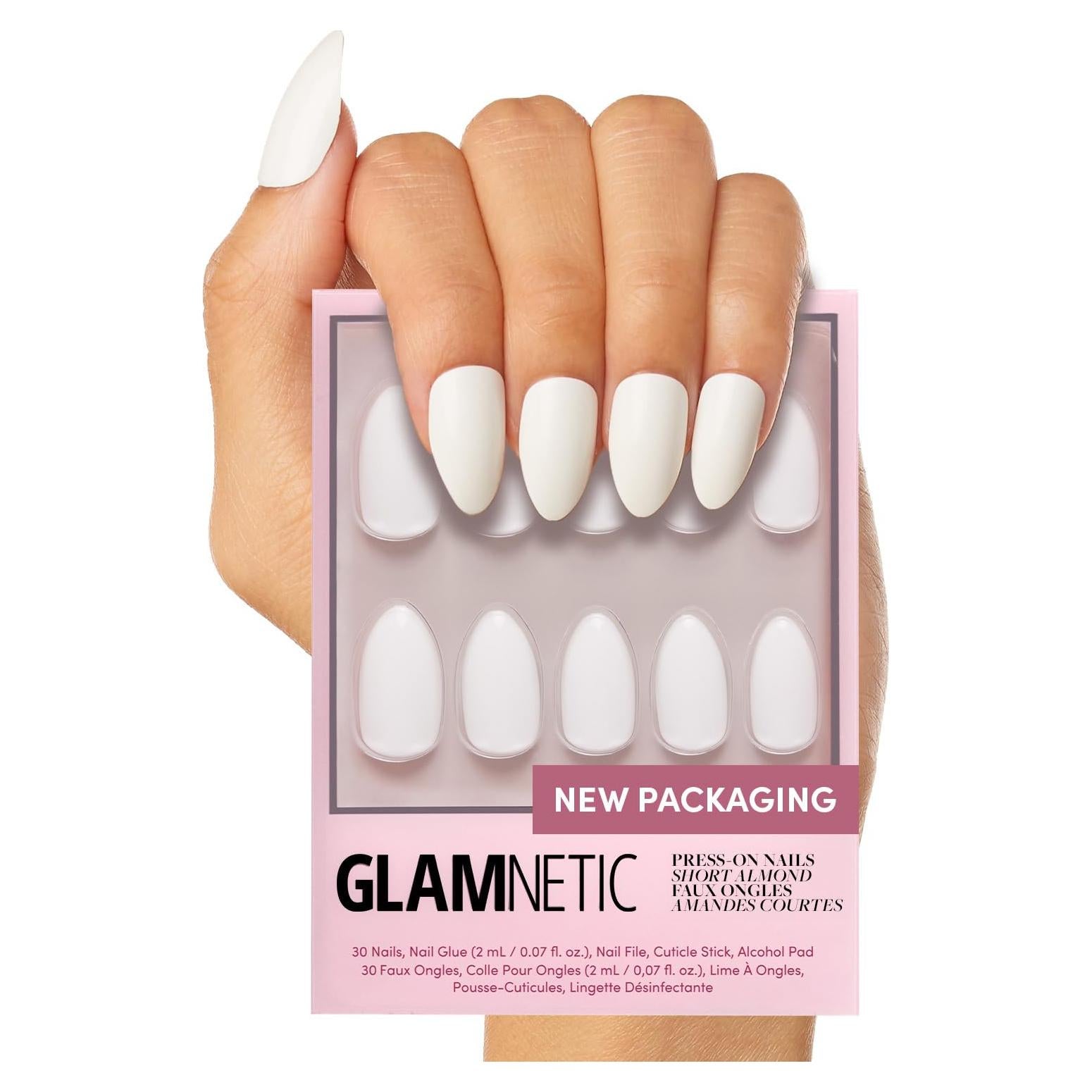 Uñas Postizas Glamnetic Ángel - Almendra Cortas Blancas 24 Pzas