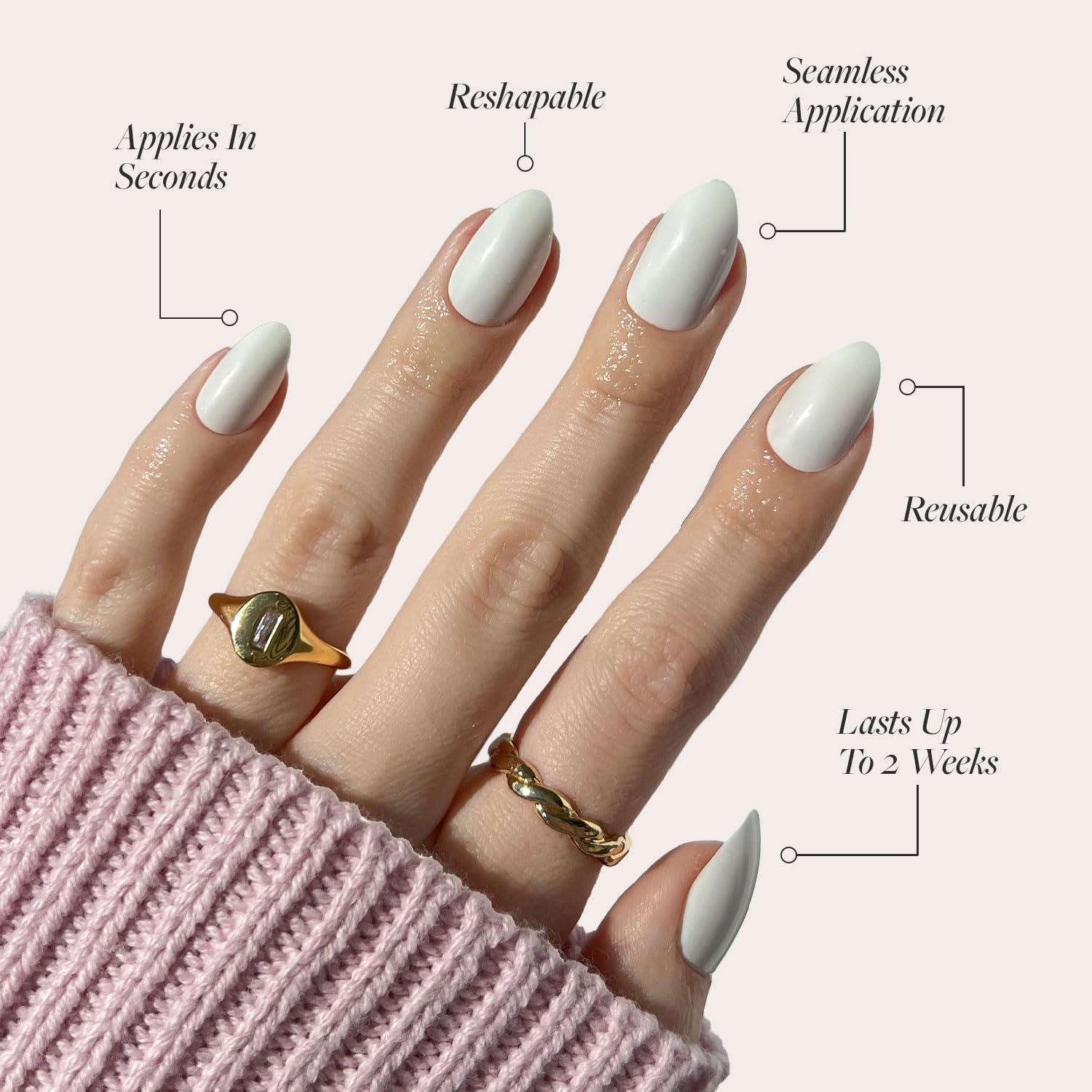 Uñas Postizas Glamnetic Ángel - Almendra Cortas Blancas 24 Pzas