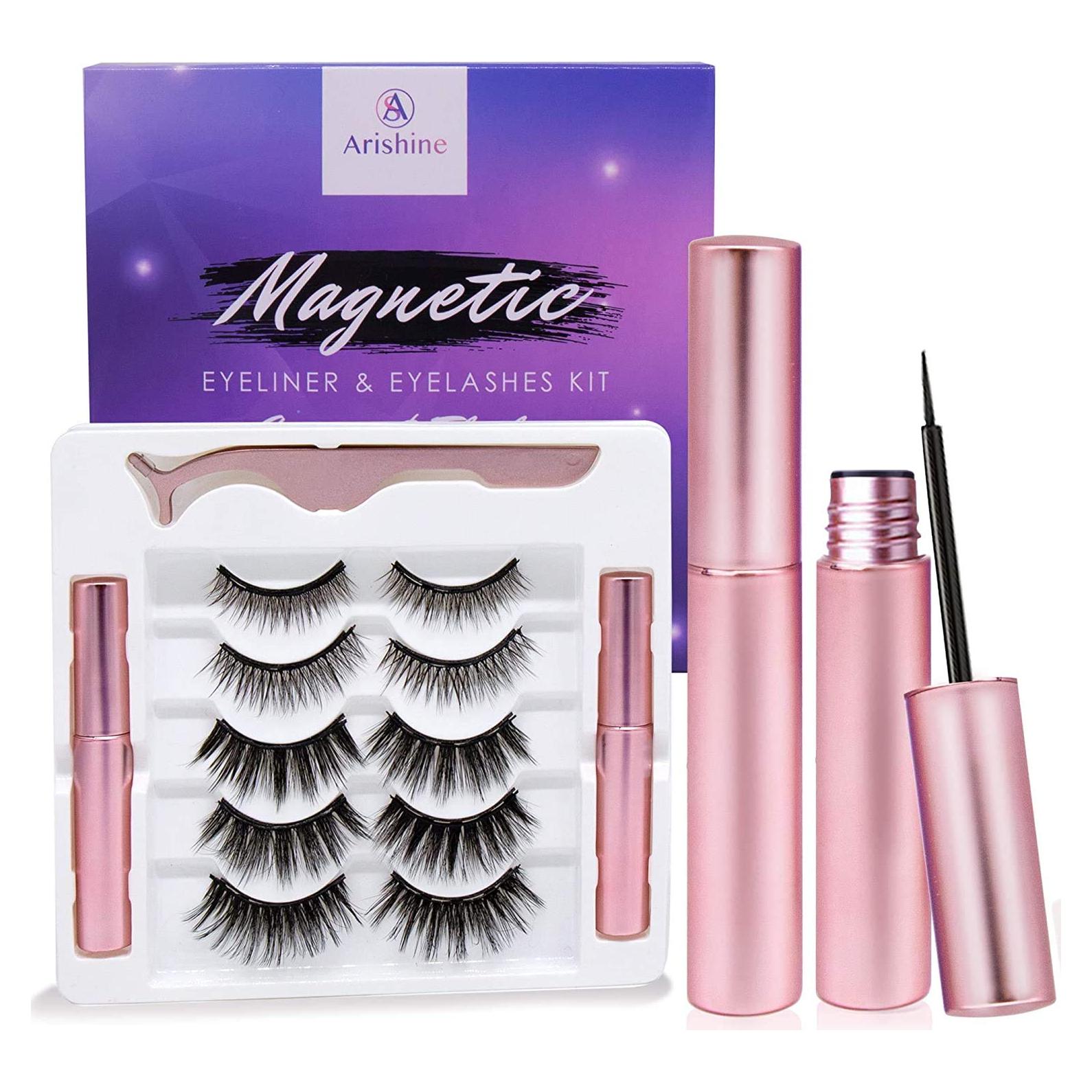 Kit de Pestañas Magnéticas Arishine con Delineador - 5 Pares Reutilizables
