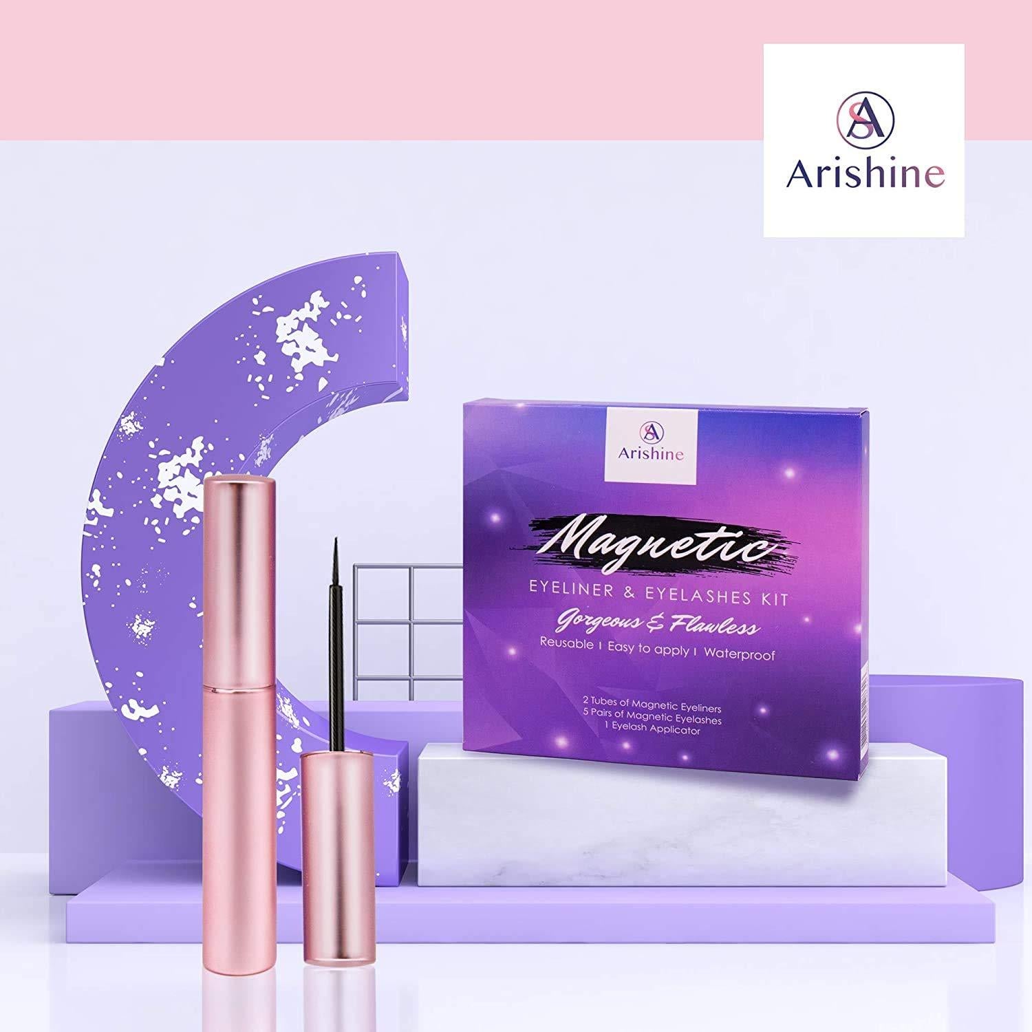 Kit de Pestañas Magnéticas Arishine con Delineador - 5 Pares Reutilizables