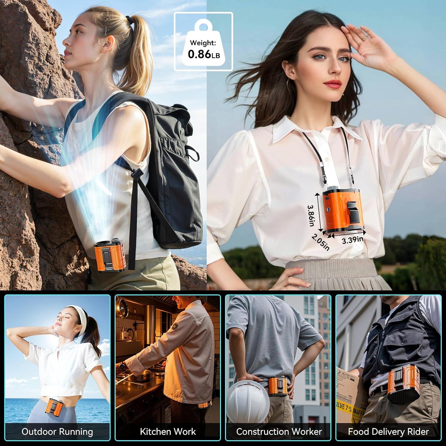 Ventilador Portátil de Cintura Runcasa 12000mAh 100 Velocidades