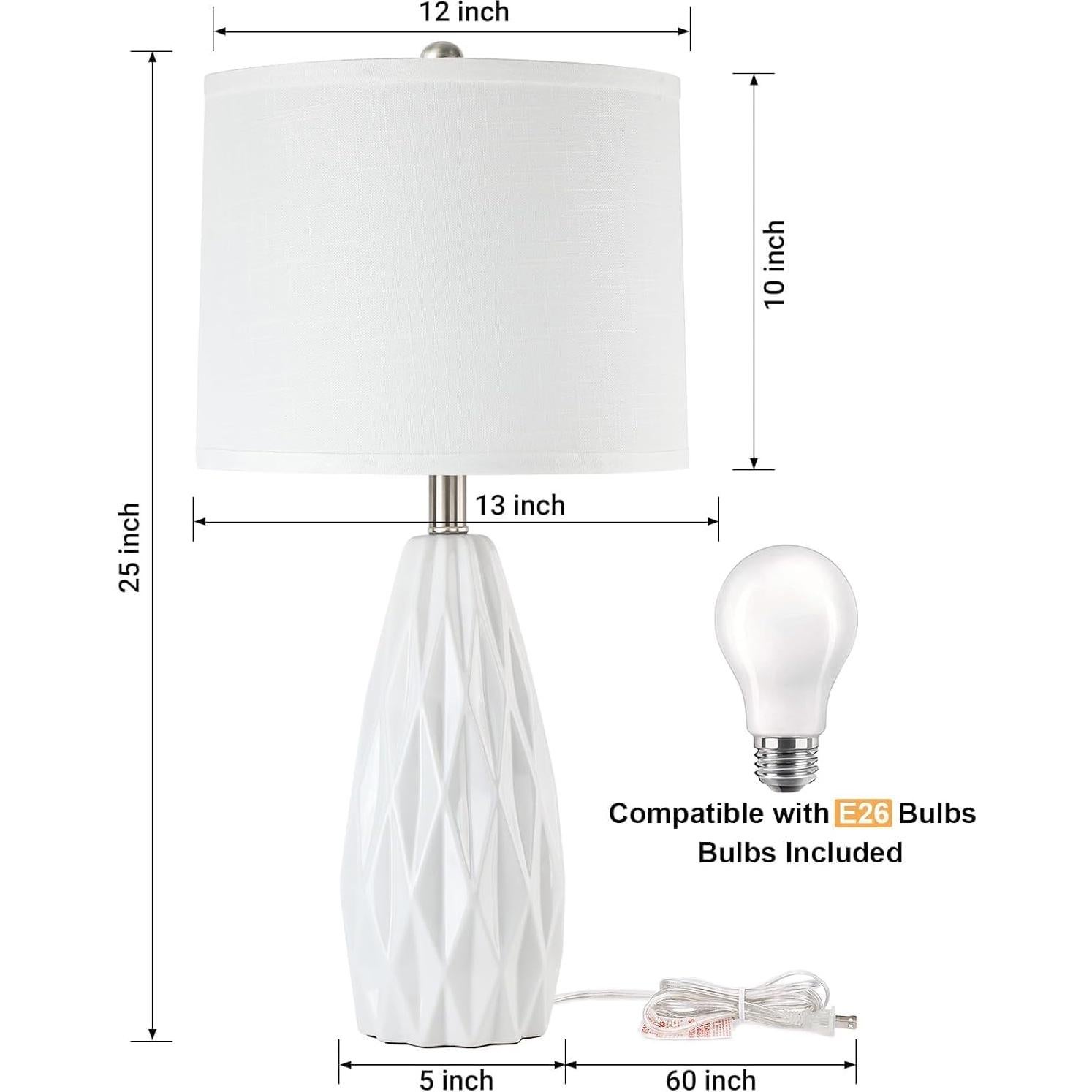 Lámpara de Mesa Regulable KunruiTAI Blanca 63.5 cm Cerámica