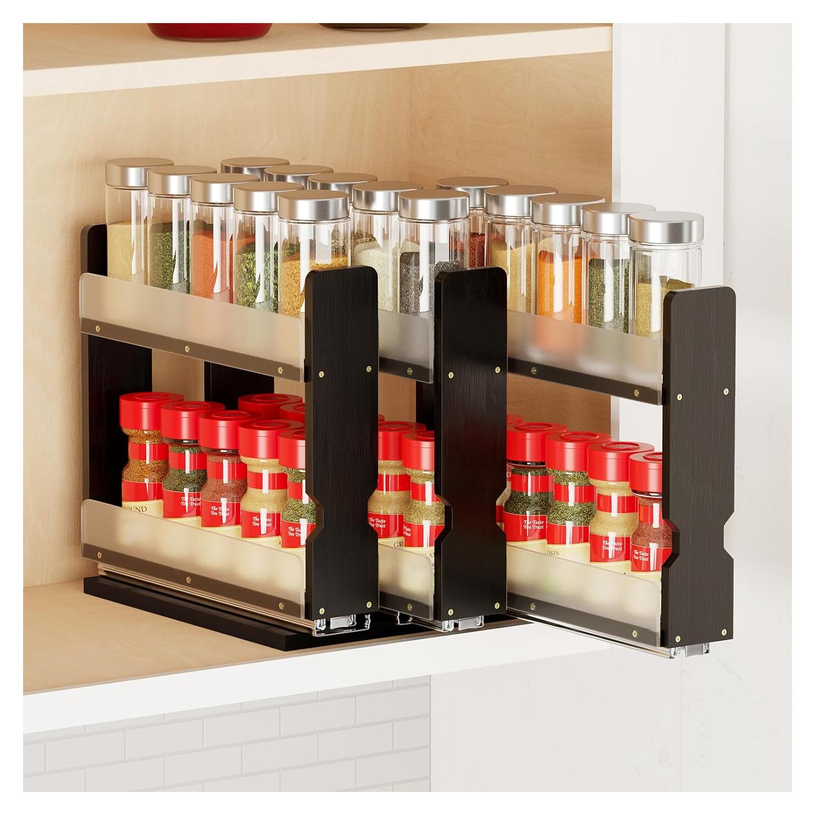 Organizador de Especias Extraíble SpaceAid de Bambú Negro 3 Cajones