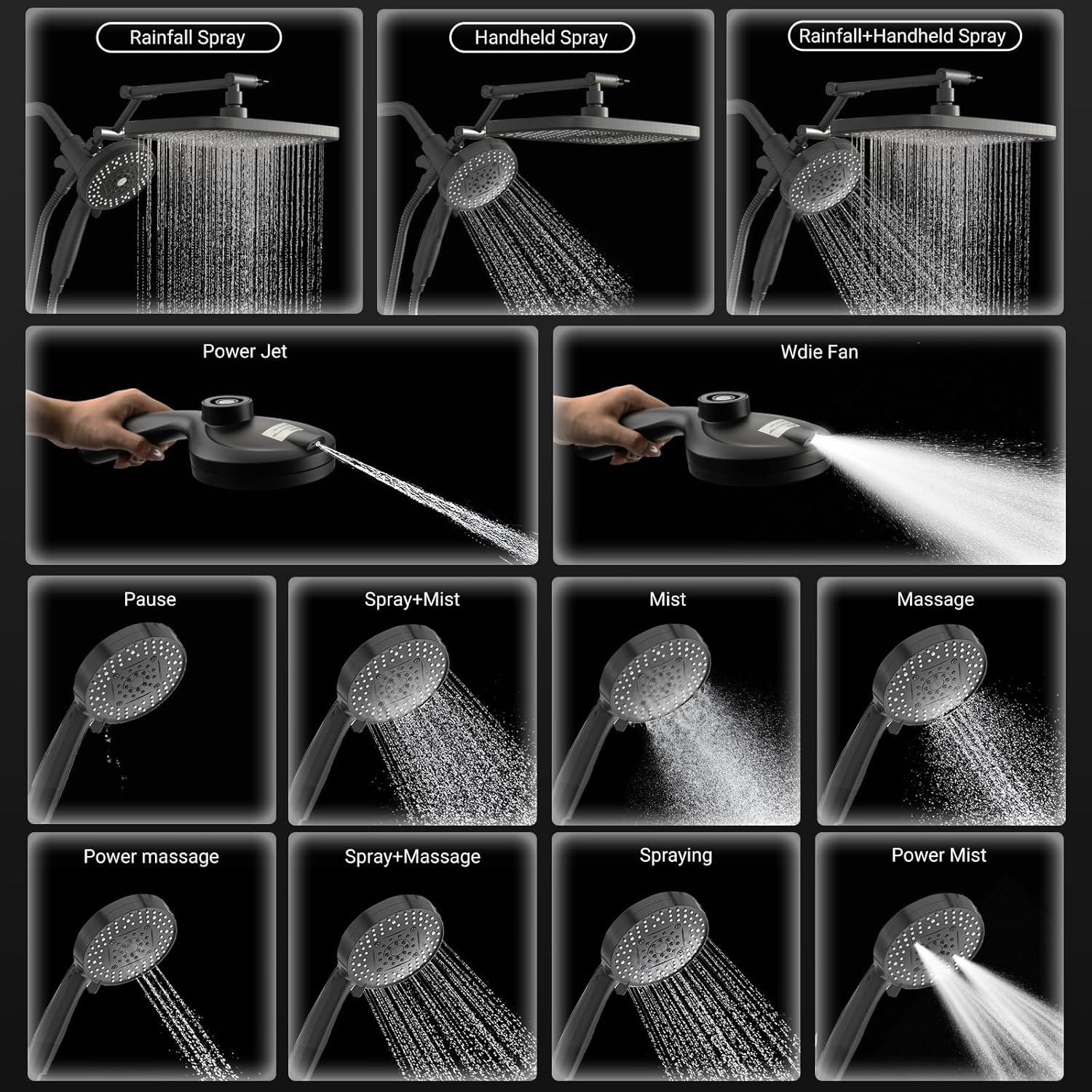 Cabezal de Ducha de Alta Presión UltrTxenova Negro 10 Rocíos