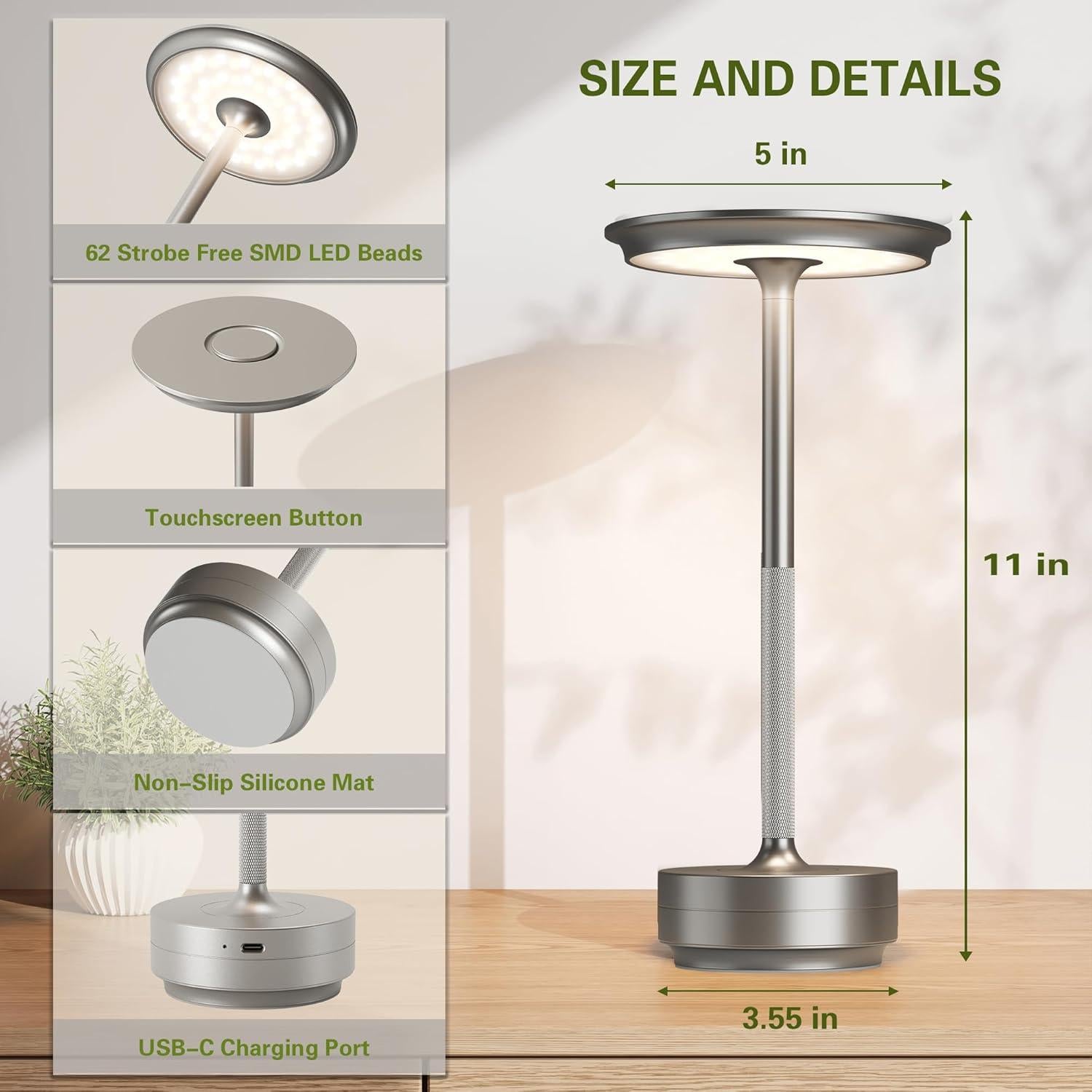 Juego de 2 Lámparas de Mesa LED Inalámbricas ZTFLOS Plata