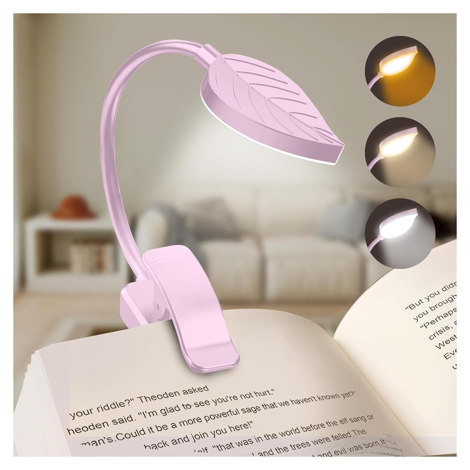 Luz de lectura recargable ERUN rosa con 3 temperaturas y brillo
