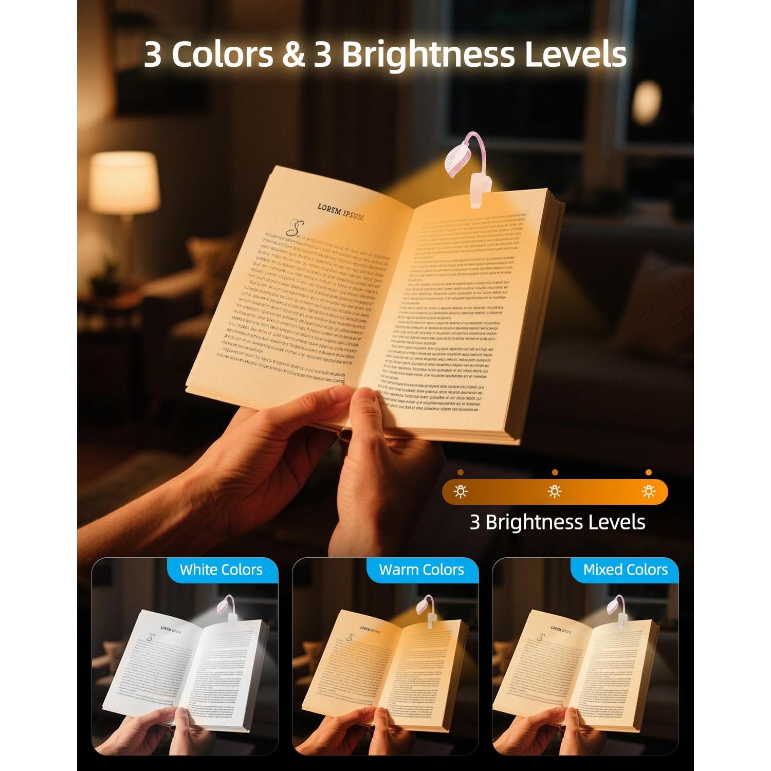 Luz de lectura recargable ERUN rosa con 3 temperaturas y brillo