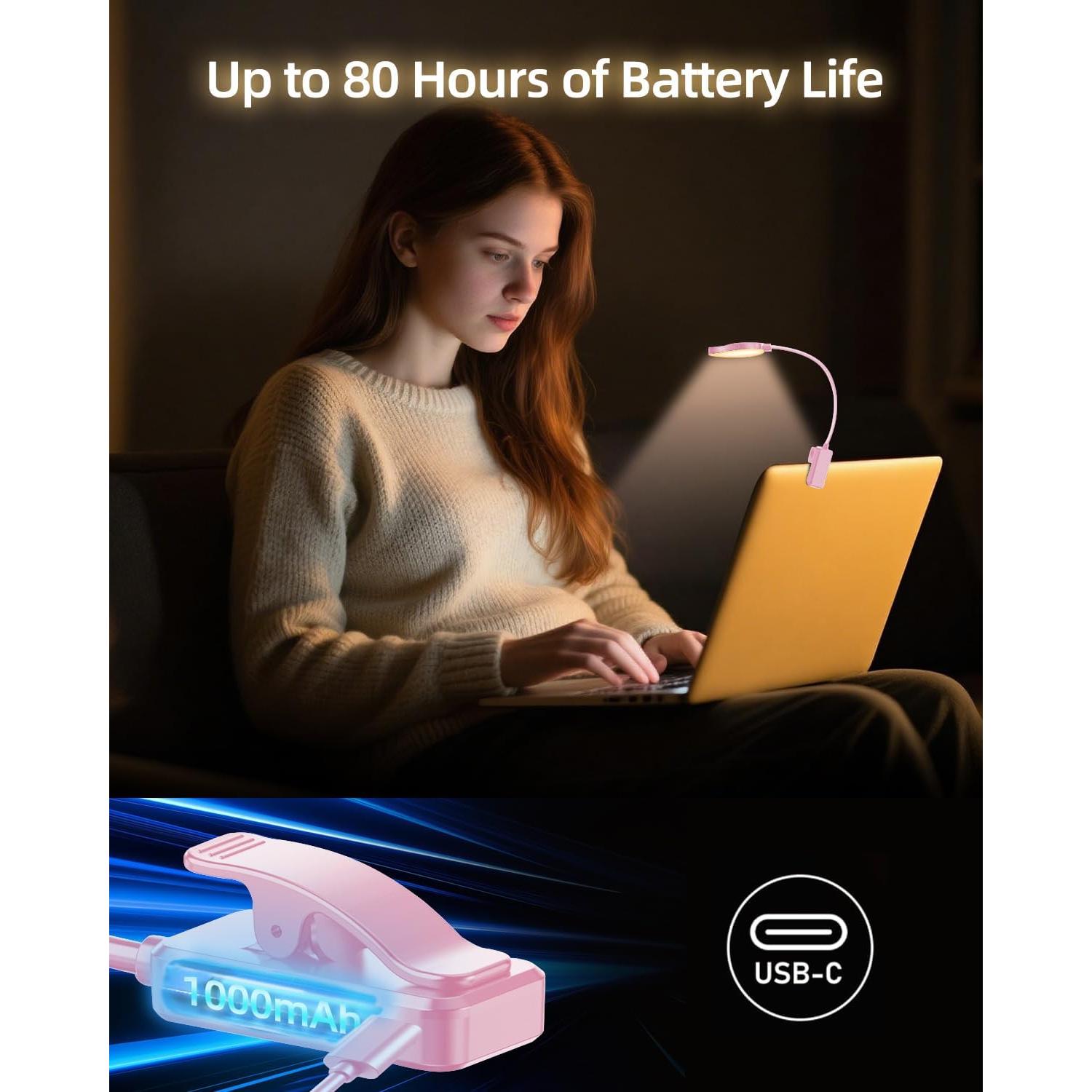 Luz de lectura recargable ERUN rosa con 3 temperaturas y brillo