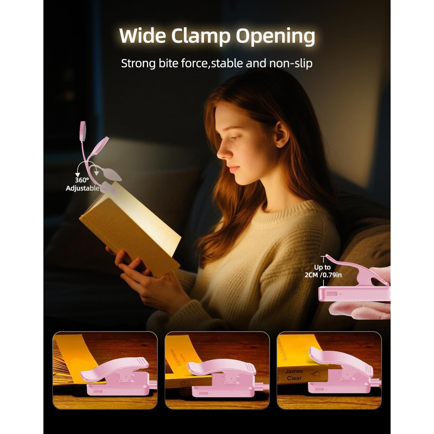 Luz de lectura recargable ERUN rosa con 3 temperaturas y brillo