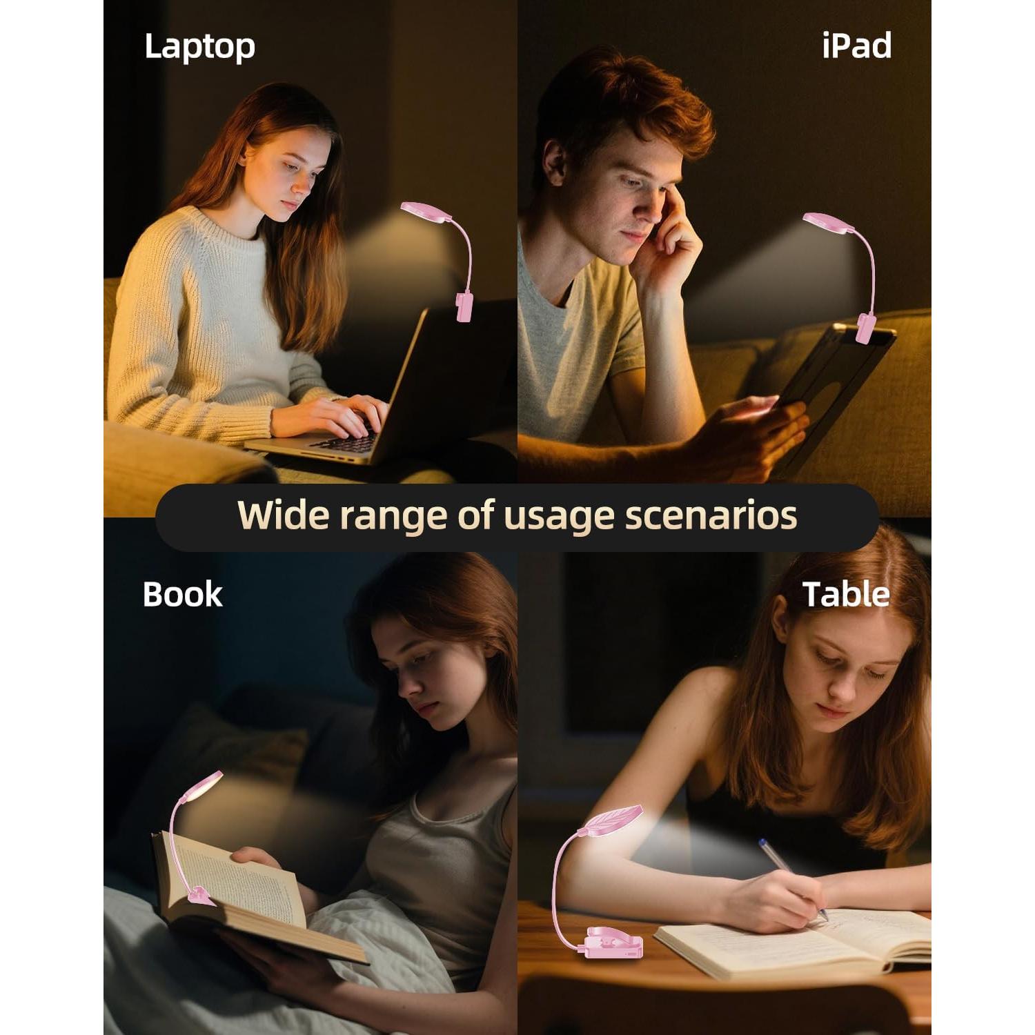 Luz de lectura recargable ERUN rosa con 3 temperaturas y brillo