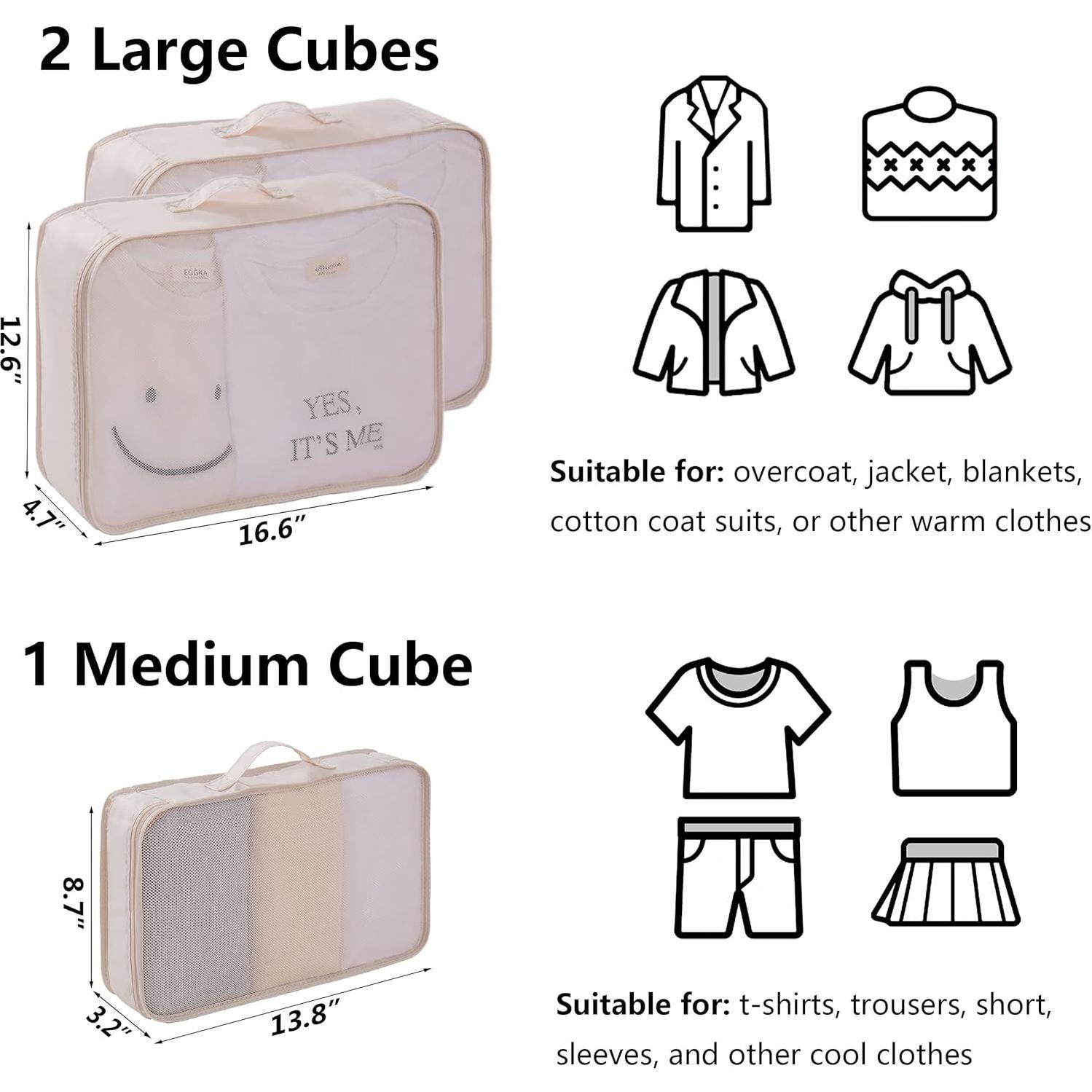 Set de 7 Piezas Cubos de Empaque TianZong Beige Impermeables