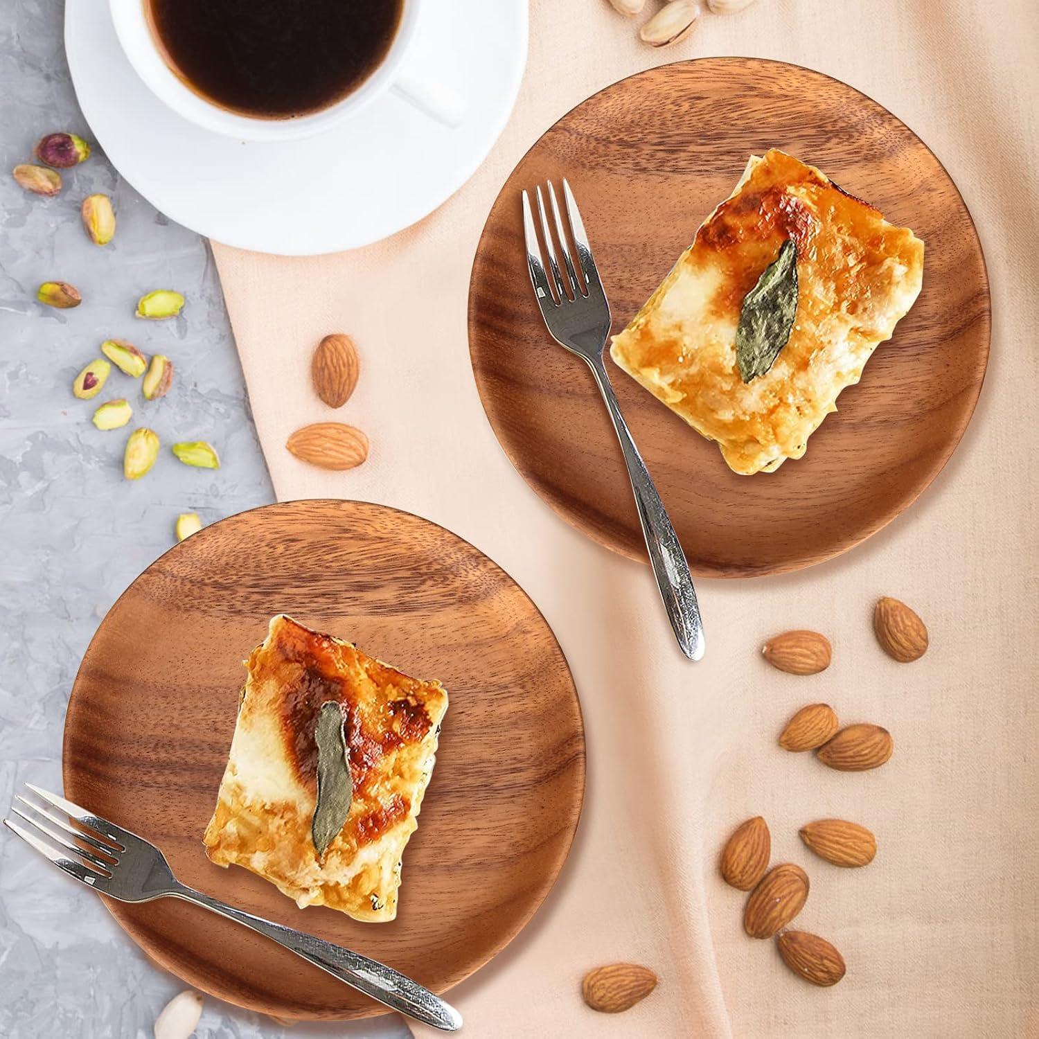 Platos de Madera de Acacia Ayiaren 6" Redondos 2 Pcs