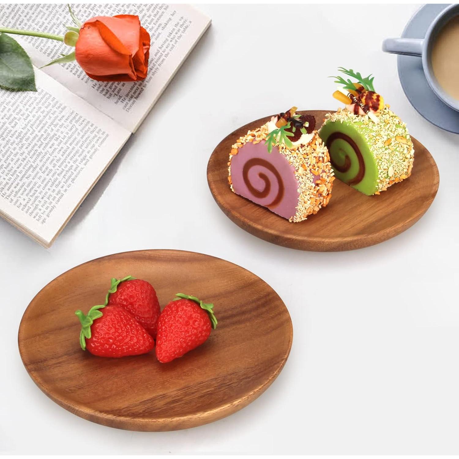 Platos de Madera de Acacia Ayiaren 6" Redondos 2 Pcs