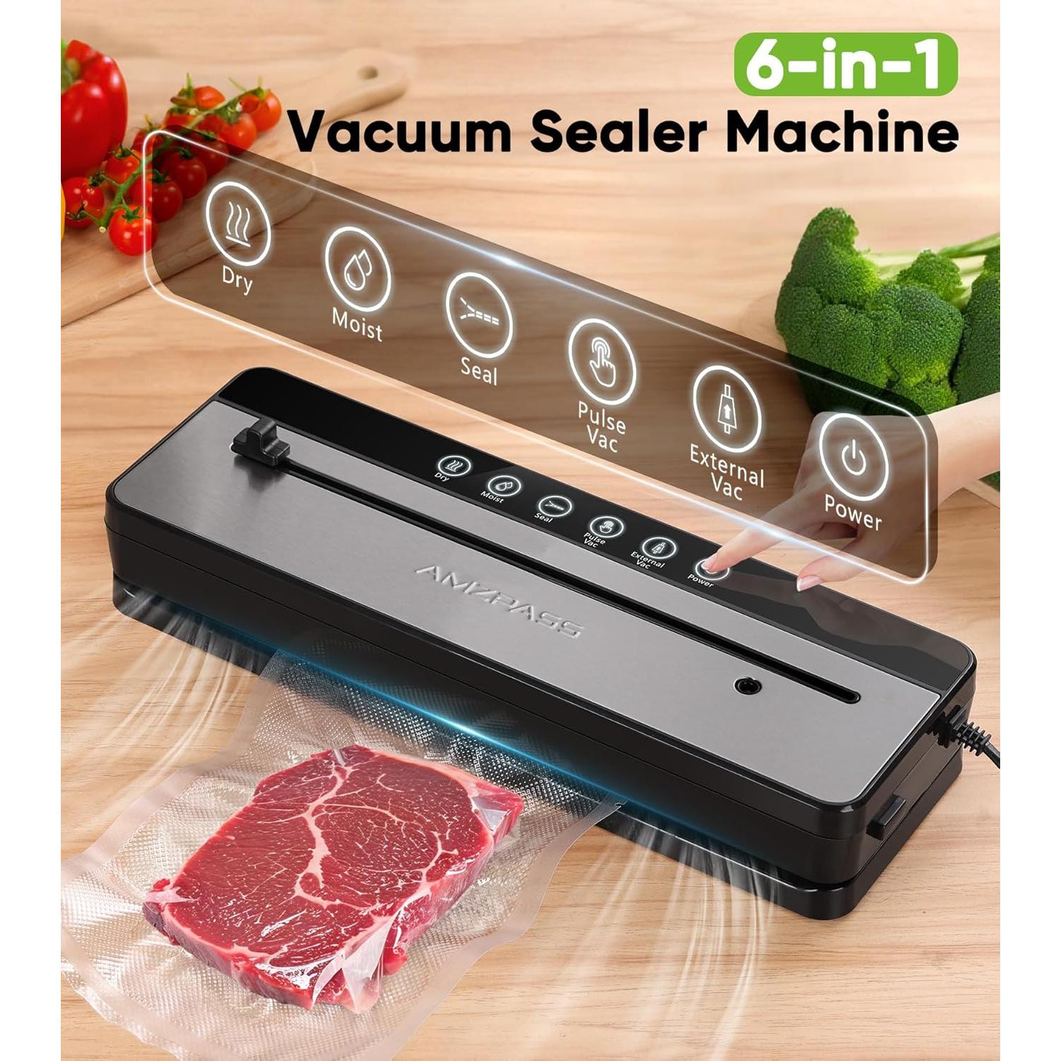 Máquina Selladora al Vacío Amzpass 6 en 1 con Cortador - Negro