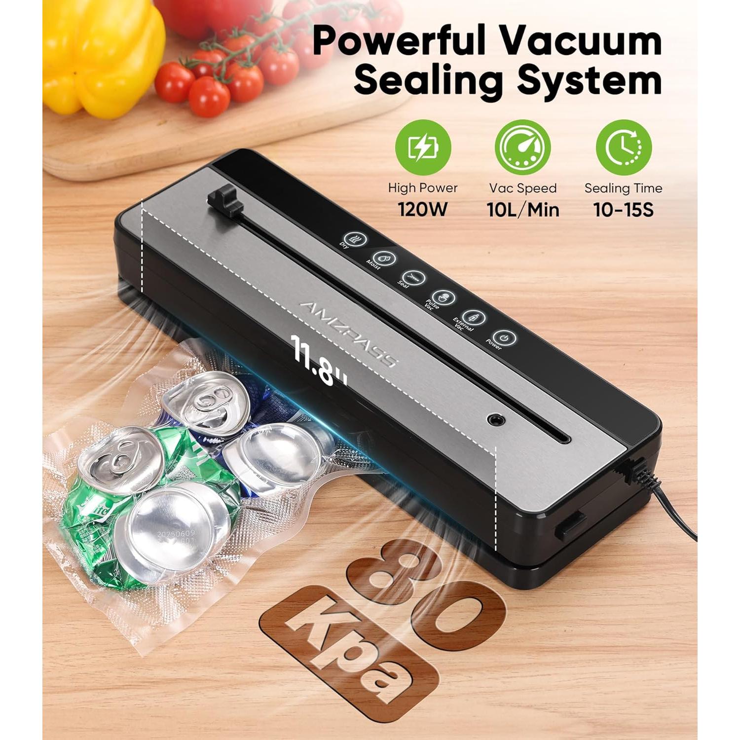 Máquina Selladora al Vacío Amzpass 6 en 1 con Cortador - Negro