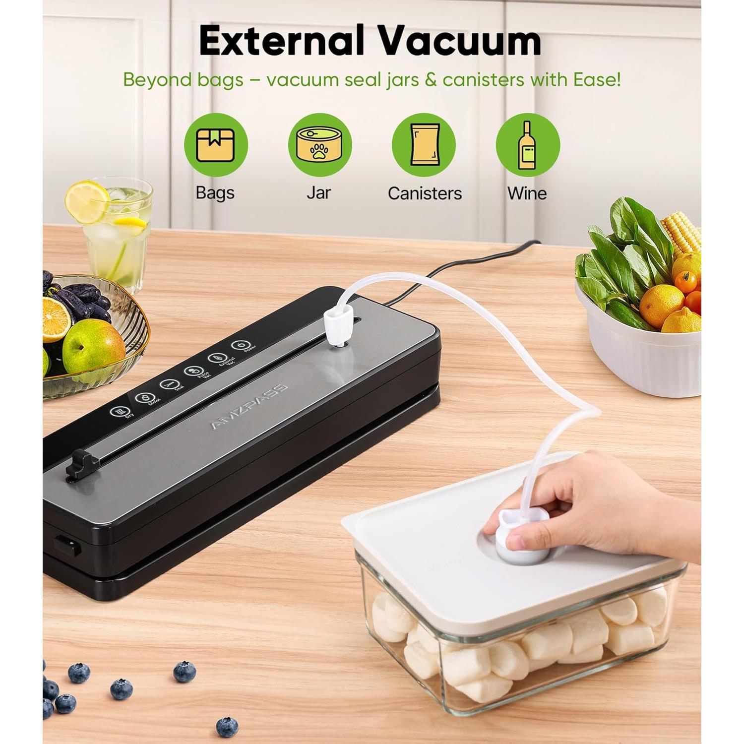 Máquina Selladora al Vacío Amzpass 6 en 1 con Cortador - Negro
