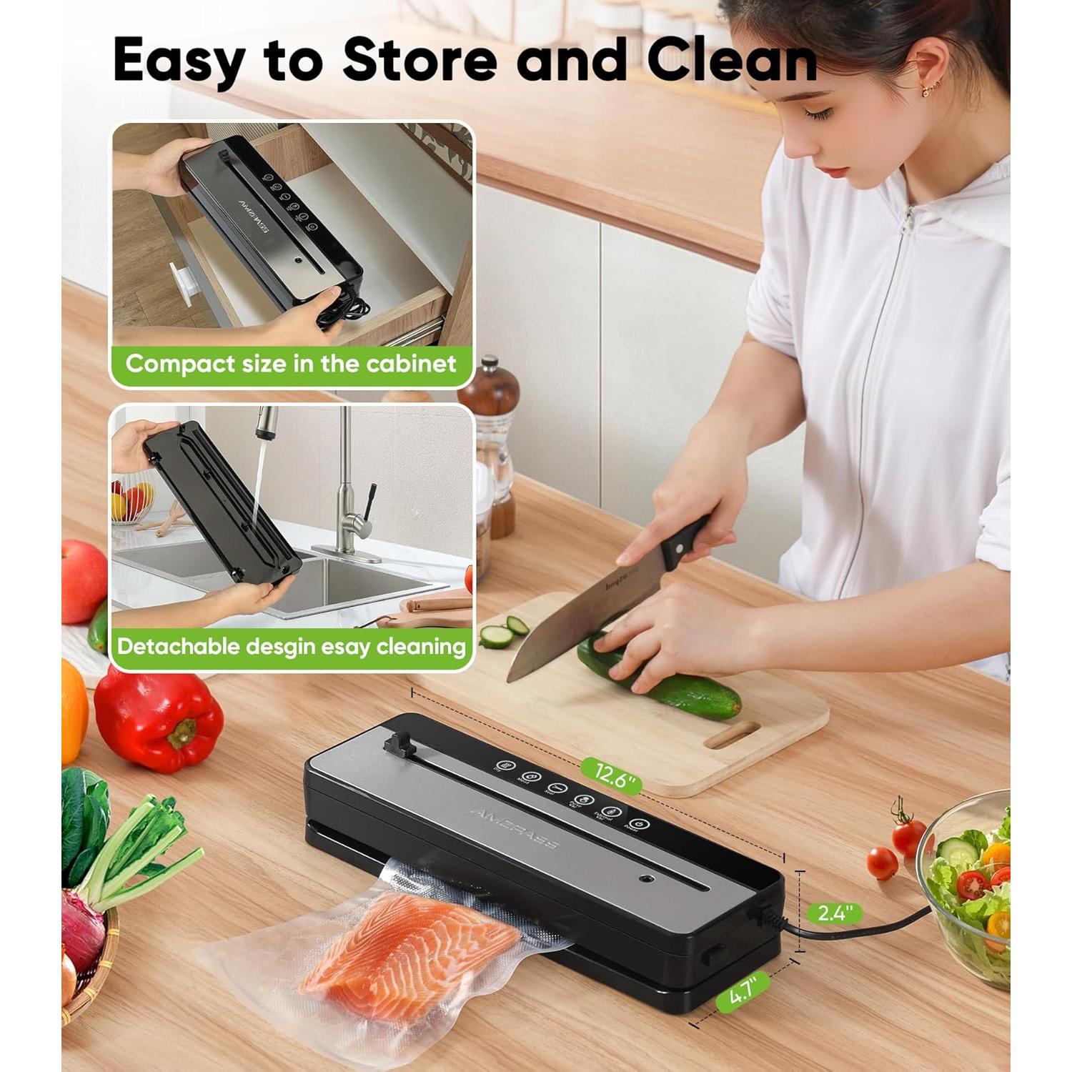 Máquina Selladora al Vacío Amzpass 6 en 1 con Cortador - Negro