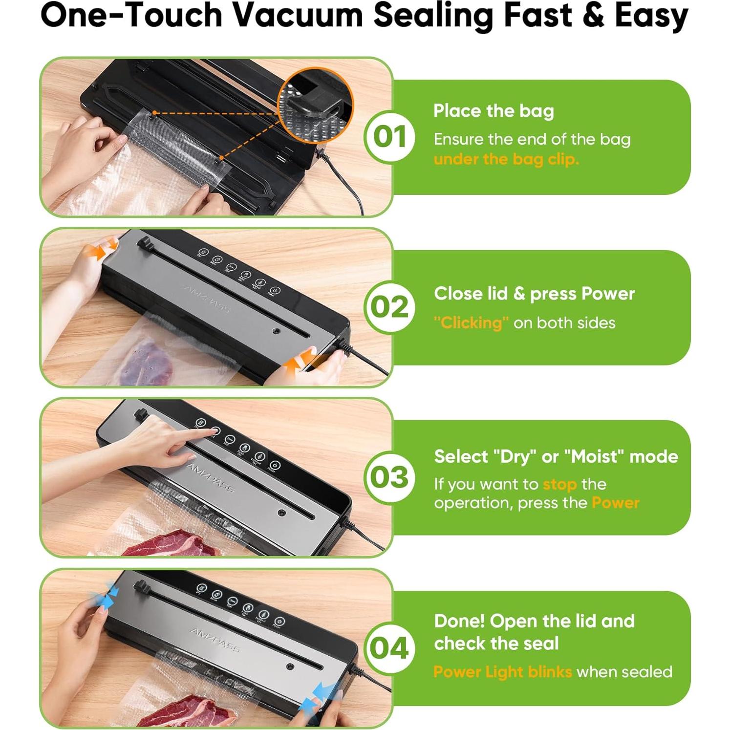 Máquina Selladora al Vacío Amzpass 6 en 1 con Cortador - Negro