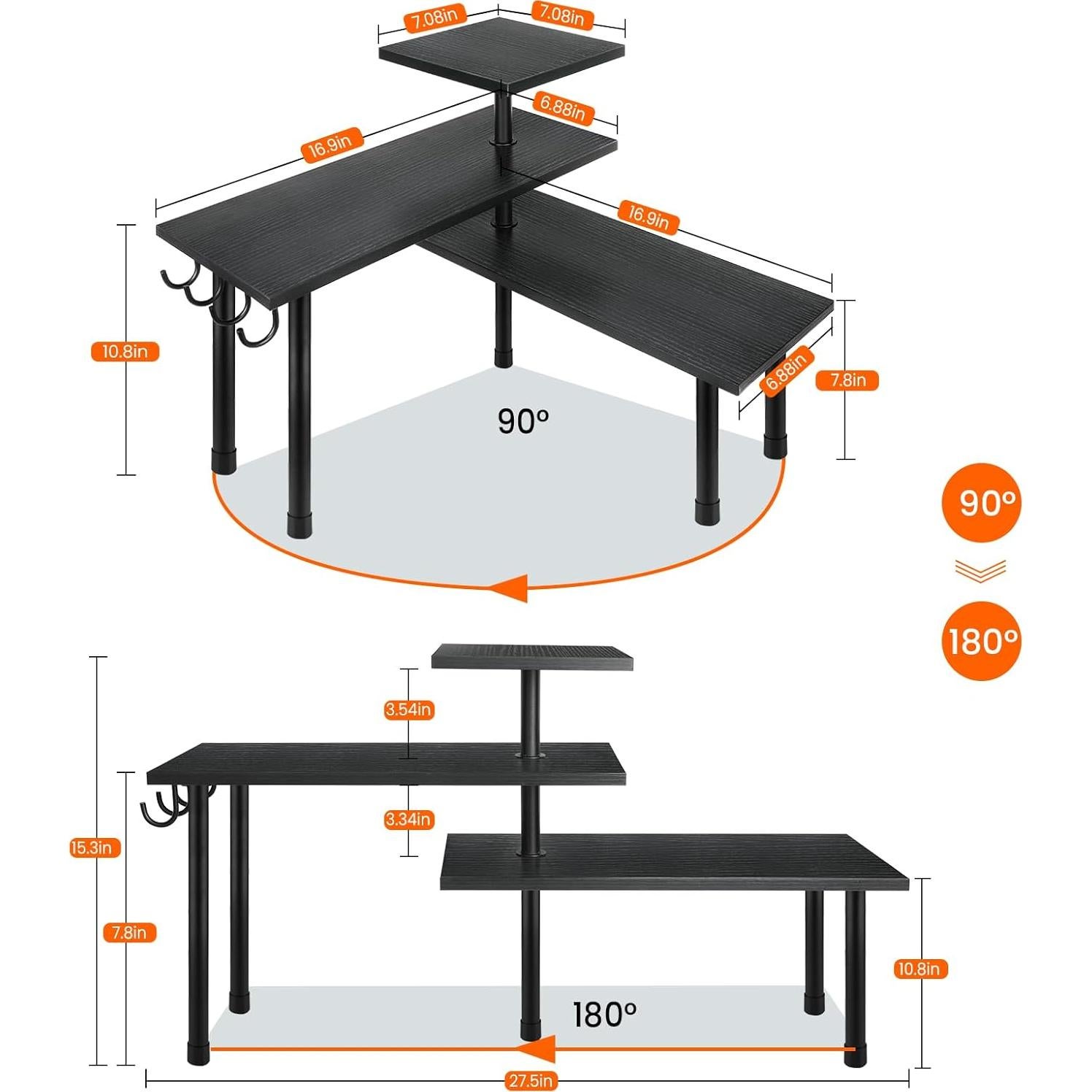 Estante de Esquina Homode 3 Niveles Negro para Cocina y Baño