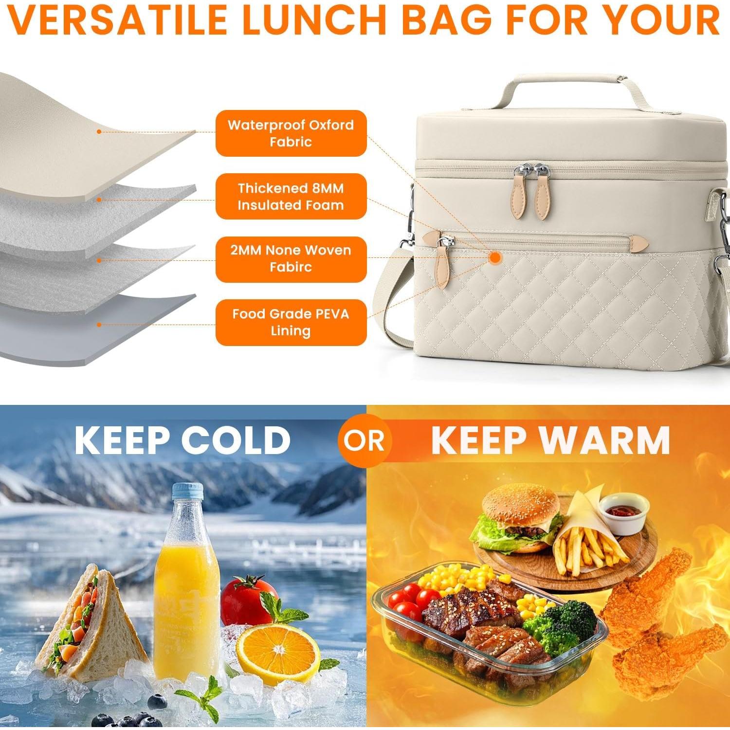 Bolsa de Almuerzo Aislada Tenot Beige 8.5L para Mujeres