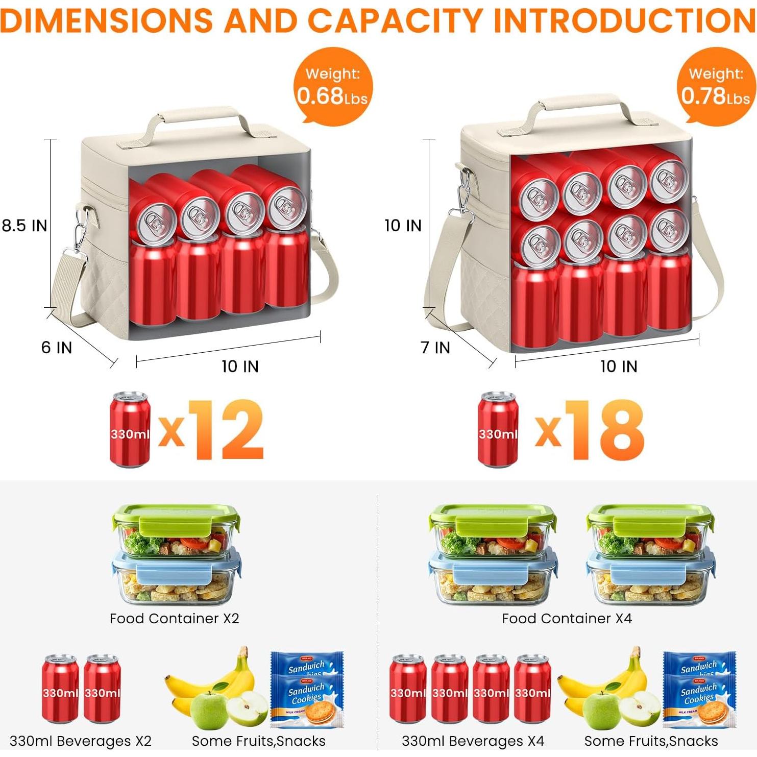 Bolsa de Almuerzo Aislada Tenot Beige 8.5L para Mujeres