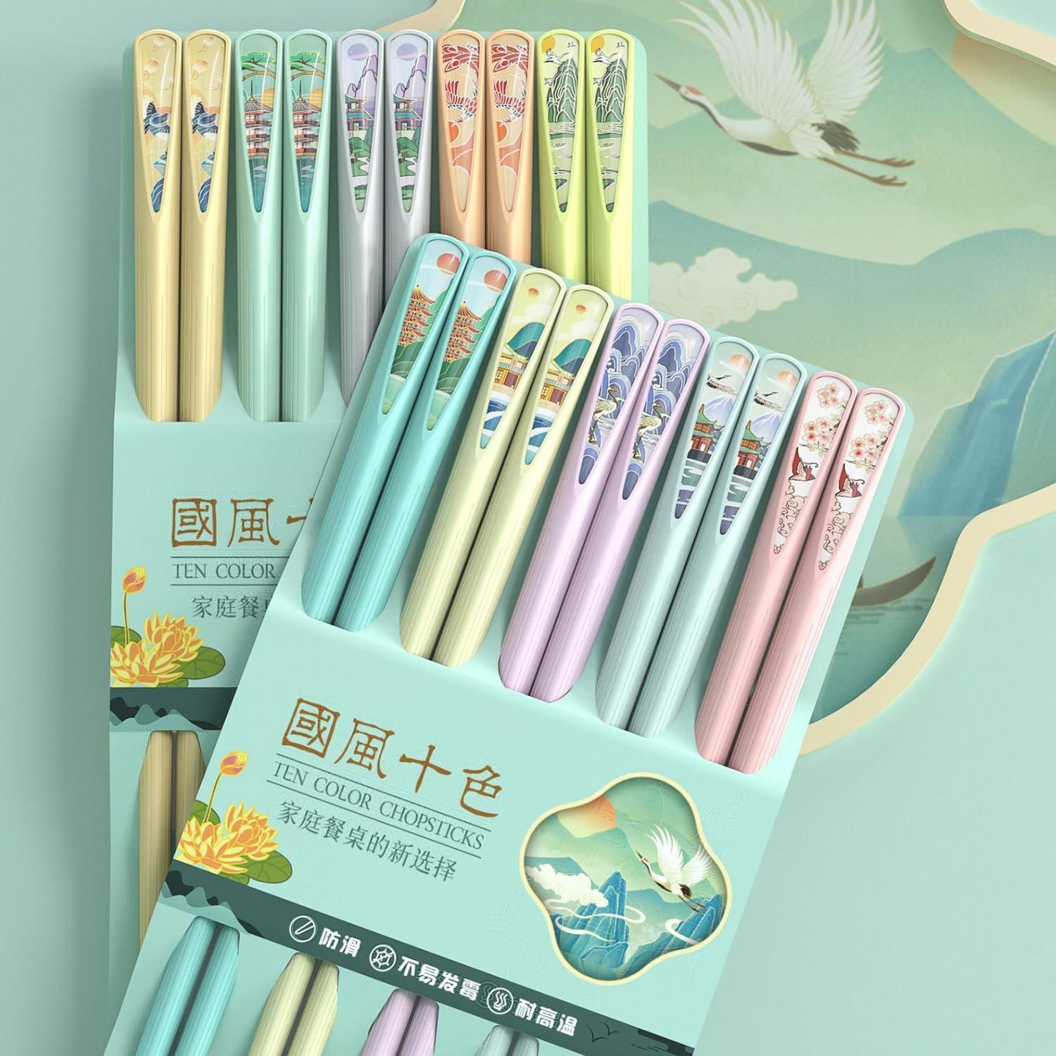 Set de 10 Palillos Reutilizables Auerllcy 24 cm Antideslizantes