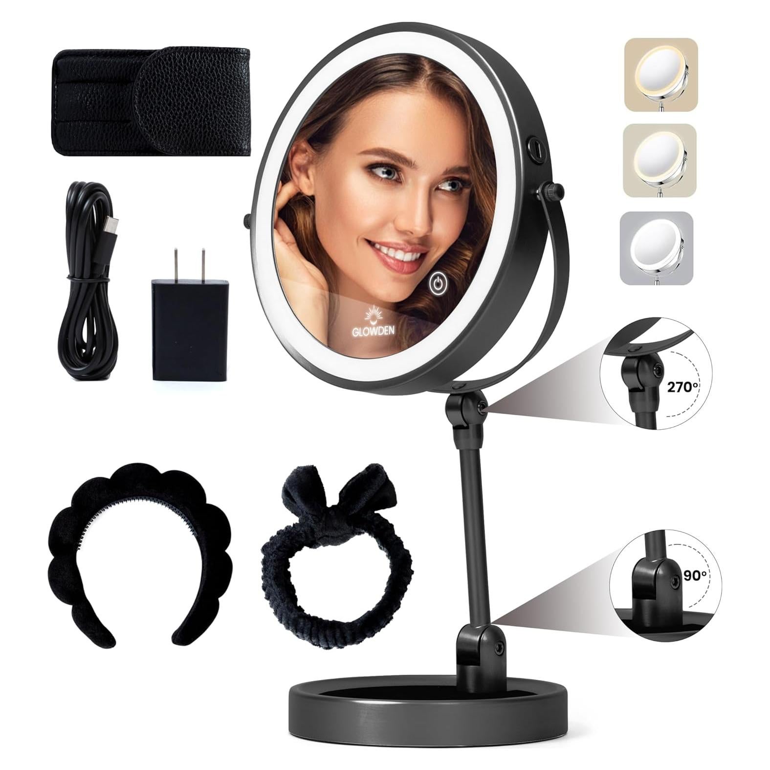 Espejo de Maquillaje LED Glowden 40.6 cm 1X/10X Ajustable