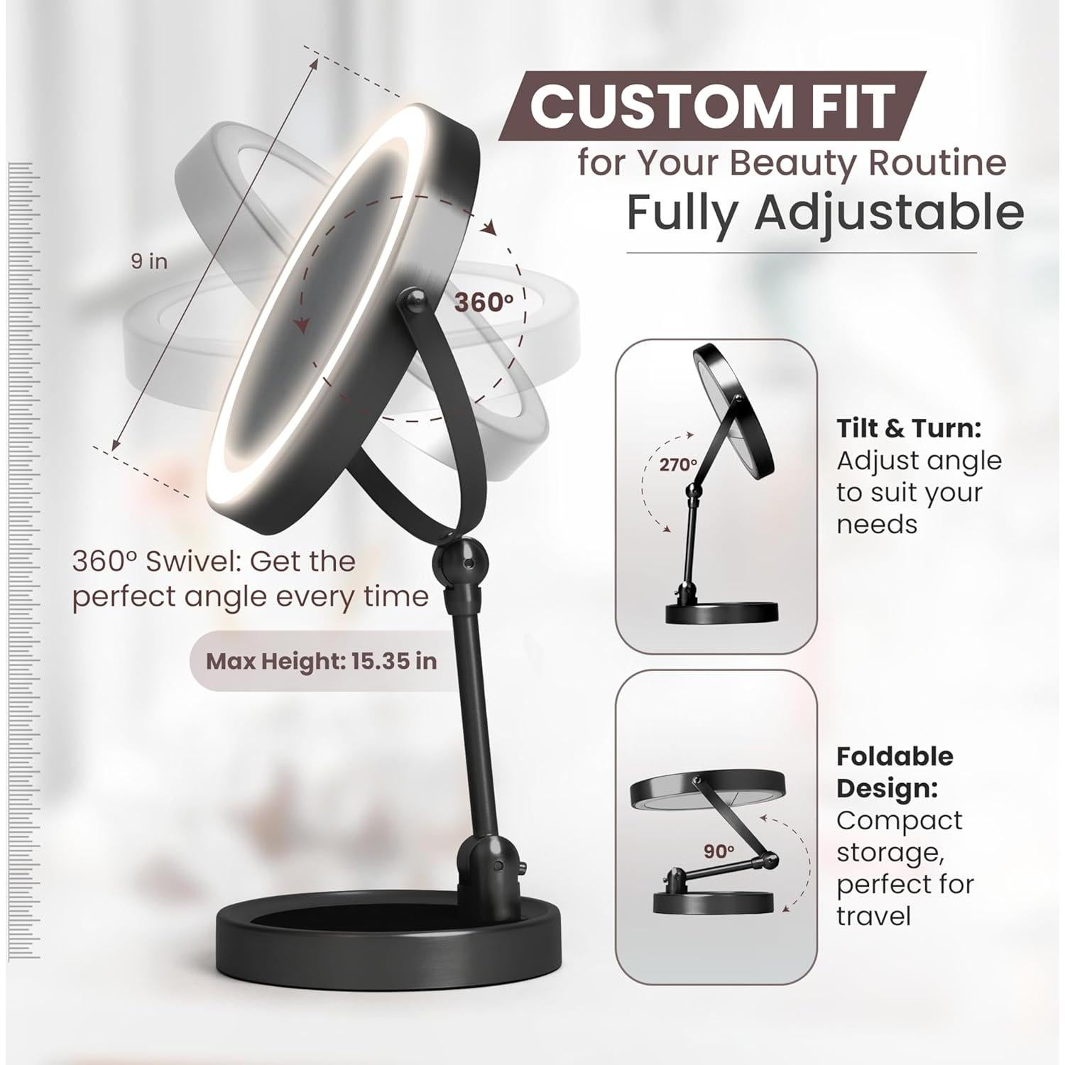 Espejo de Maquillaje LED Glowden 40.6 cm 1X/10X Ajustable