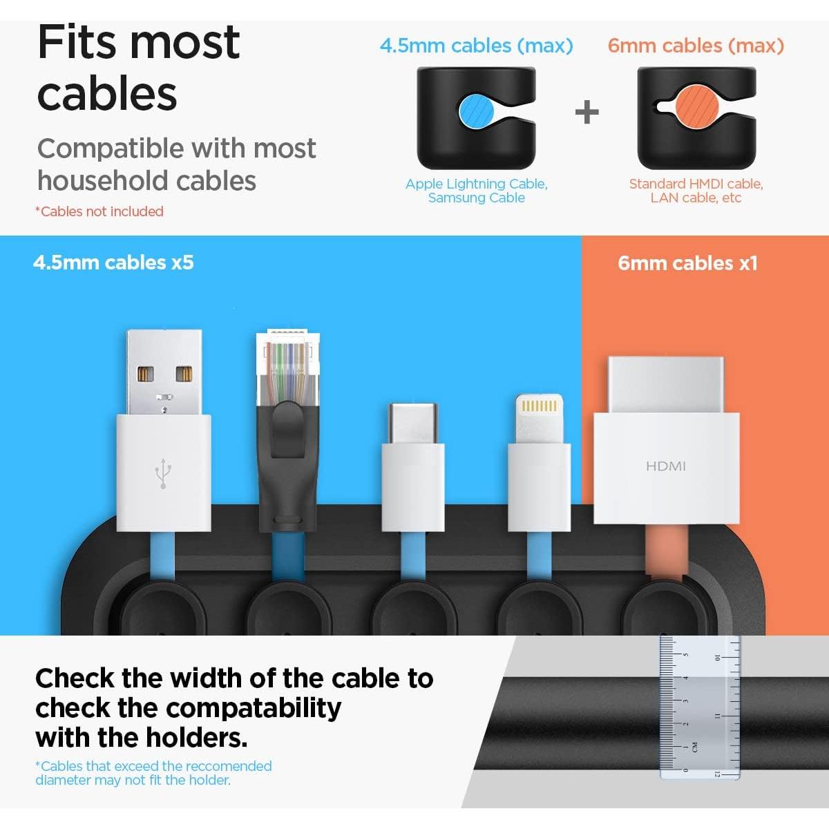 Soporte Magnético para Cables Spigen Negro - 6 Clips