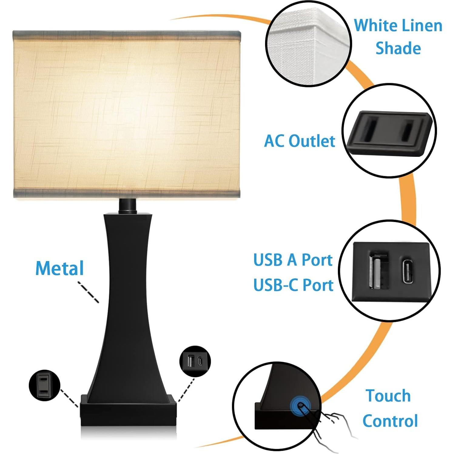 Juego de 2 Lámparas de Mesa OYedis 54.9 cm Regulables USB