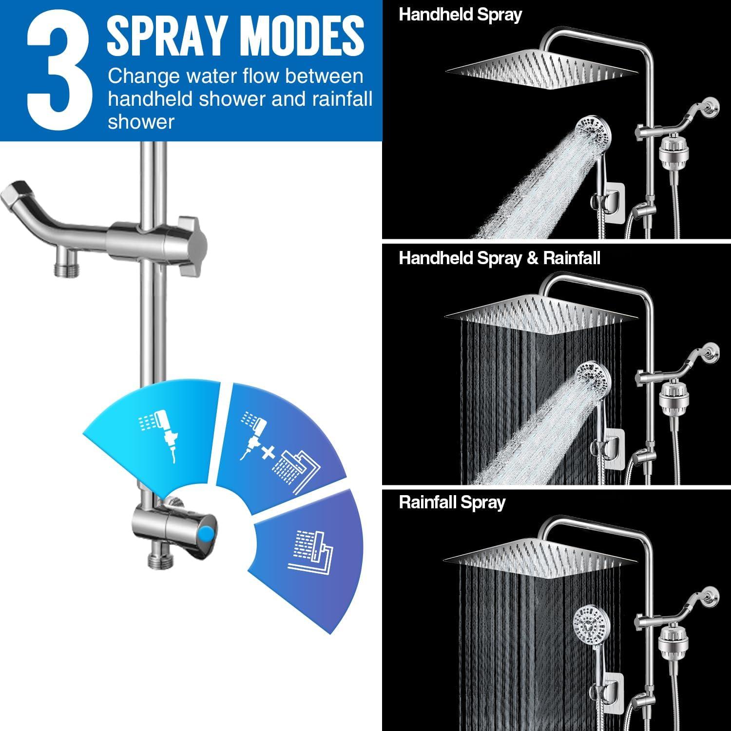 Cabezal de Ducha AMORIX 30.48 cm Cuadrado con Filtro y Manguera