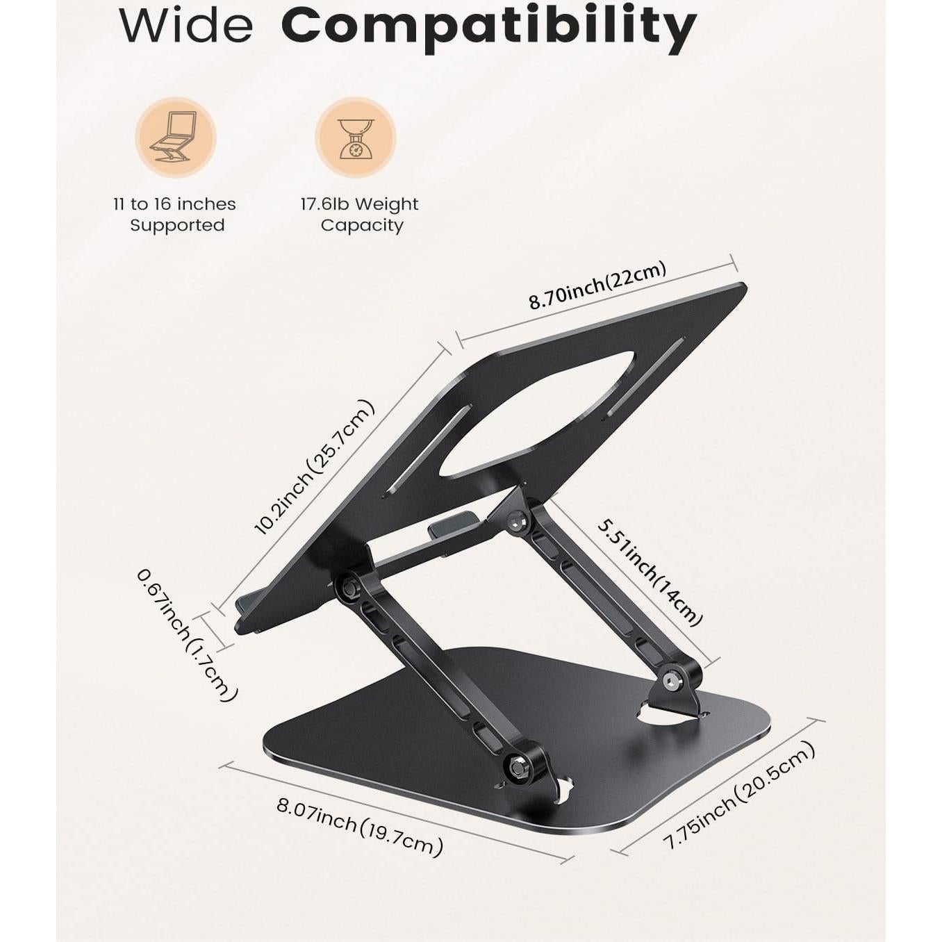 Soporte Ajustable para Laptop JOIOT Plegable Negro 11-16"