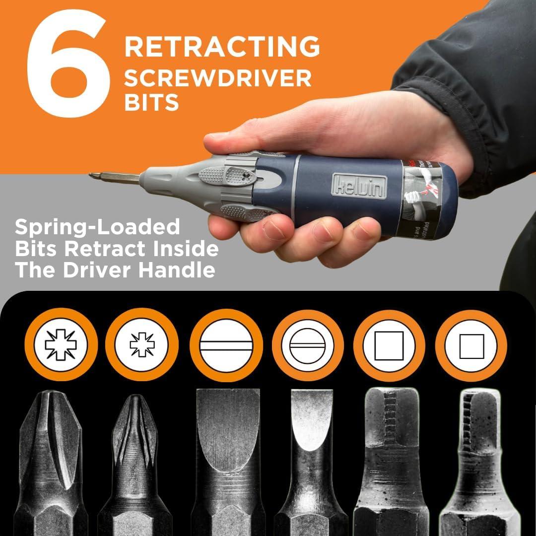 Destornillador Automático Kelvin Retractor 6-en-1 Negro/Naranja