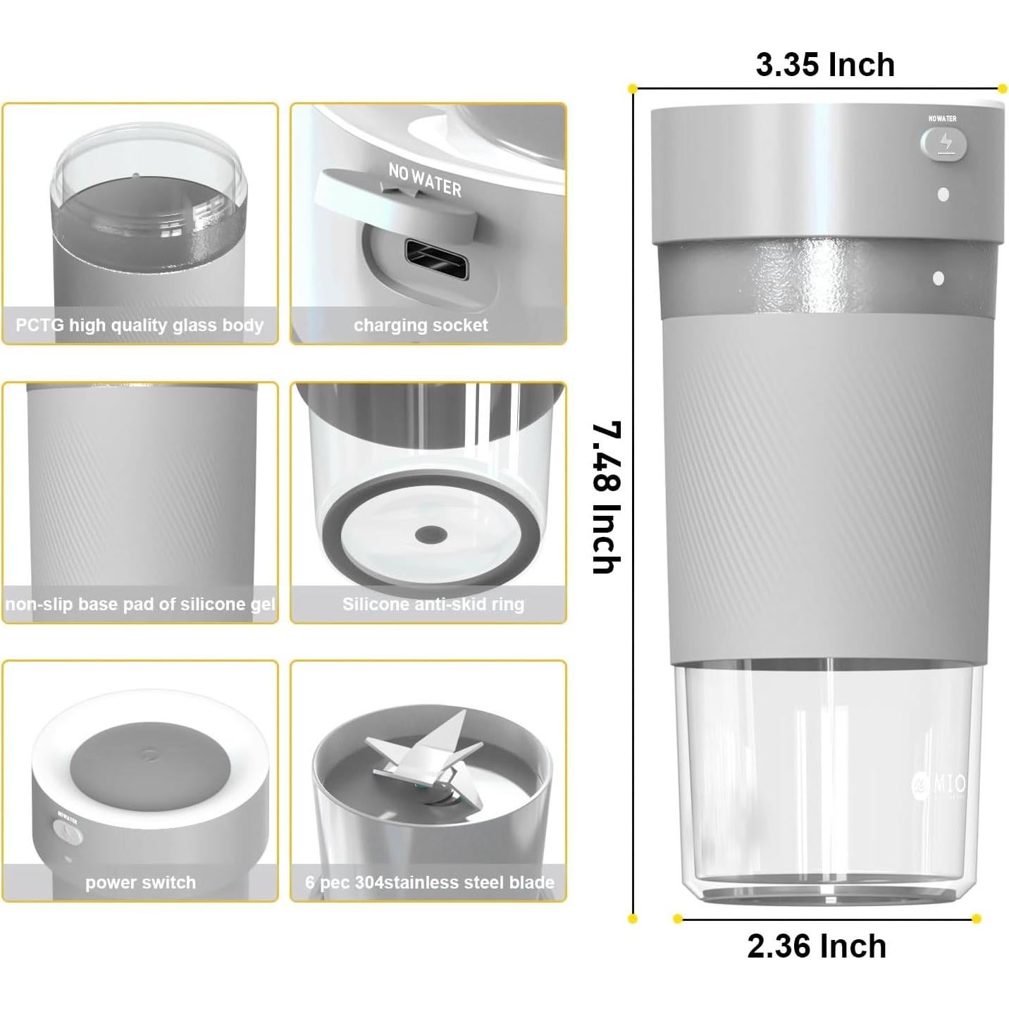 Licuadora Portátil MIO SJ-1001 300 mL Recargable USB-C Gris