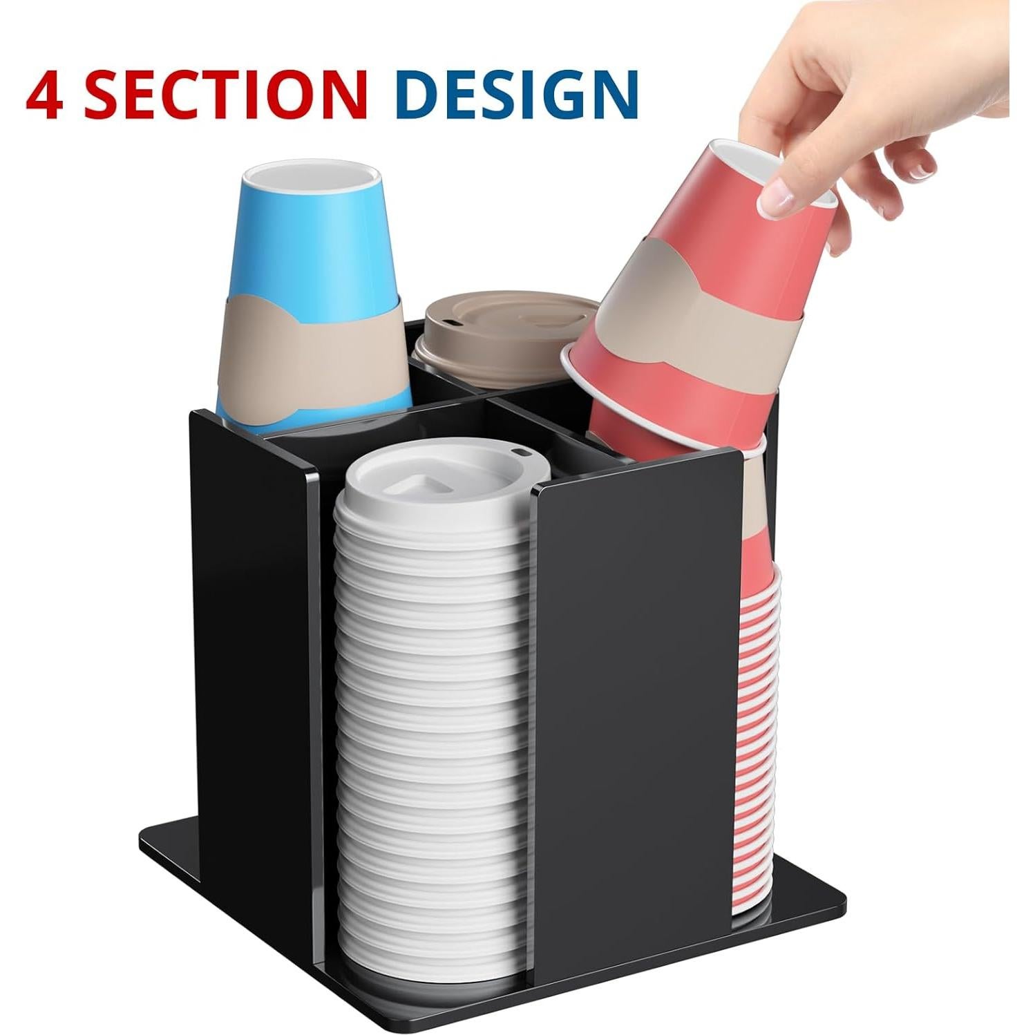 Soporte para Tazas y Tapas KOTEMON, 4 Compartimentos, Acrílico Negro