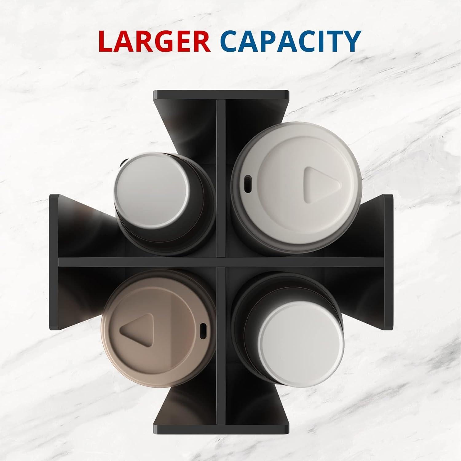 Soporte para Tazas y Tapas KOTEMON, 4 Compartimentos, Acrílico Negro