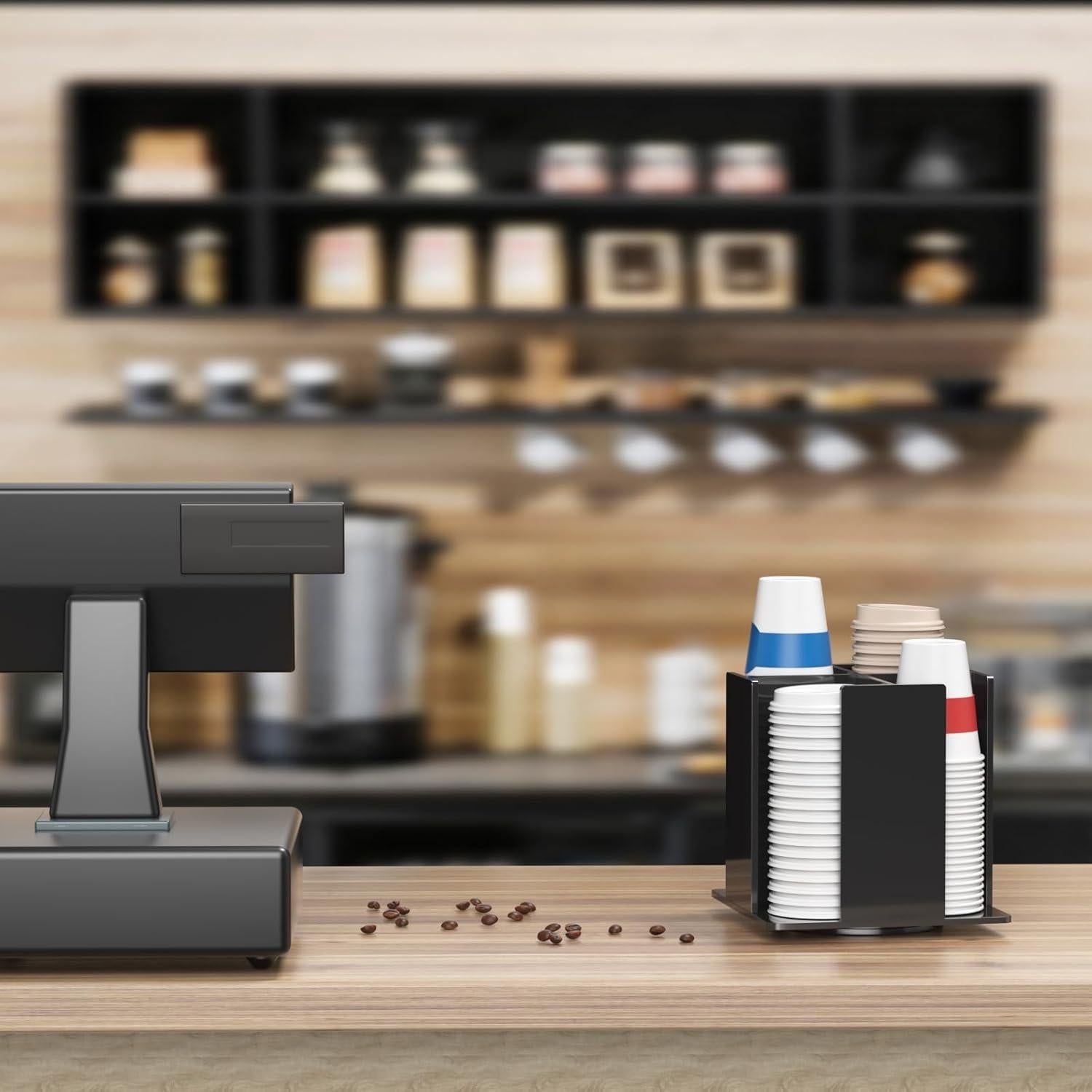 Soporte para Tazas y Tapas KOTEMON, 4 Compartimentos, Acrílico Negro