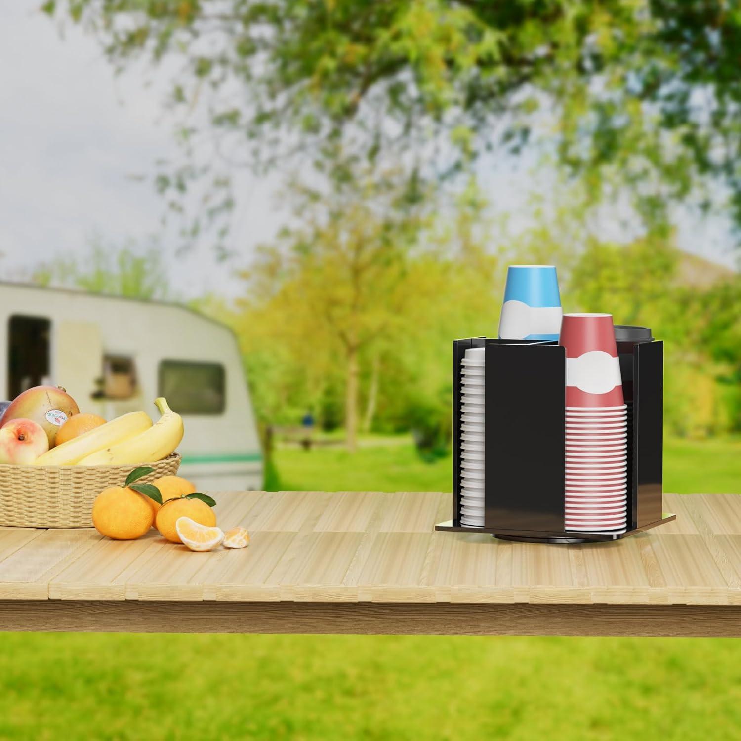 Soporte para Tazas y Tapas KOTEMON, 4 Compartimentos, Acrílico Negro