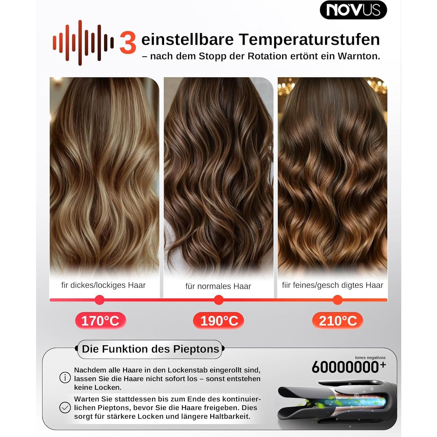 Plancha de Rizar Automática NOVUS NV618A-02 Cerámica 3 Temperaturas