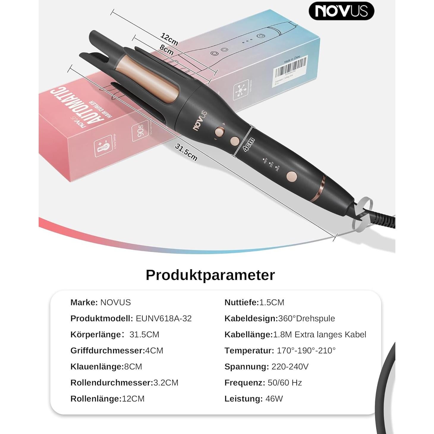 Plancha de Rizar Automática NOVUS NV618A-02 Cerámica 3 Temperaturas