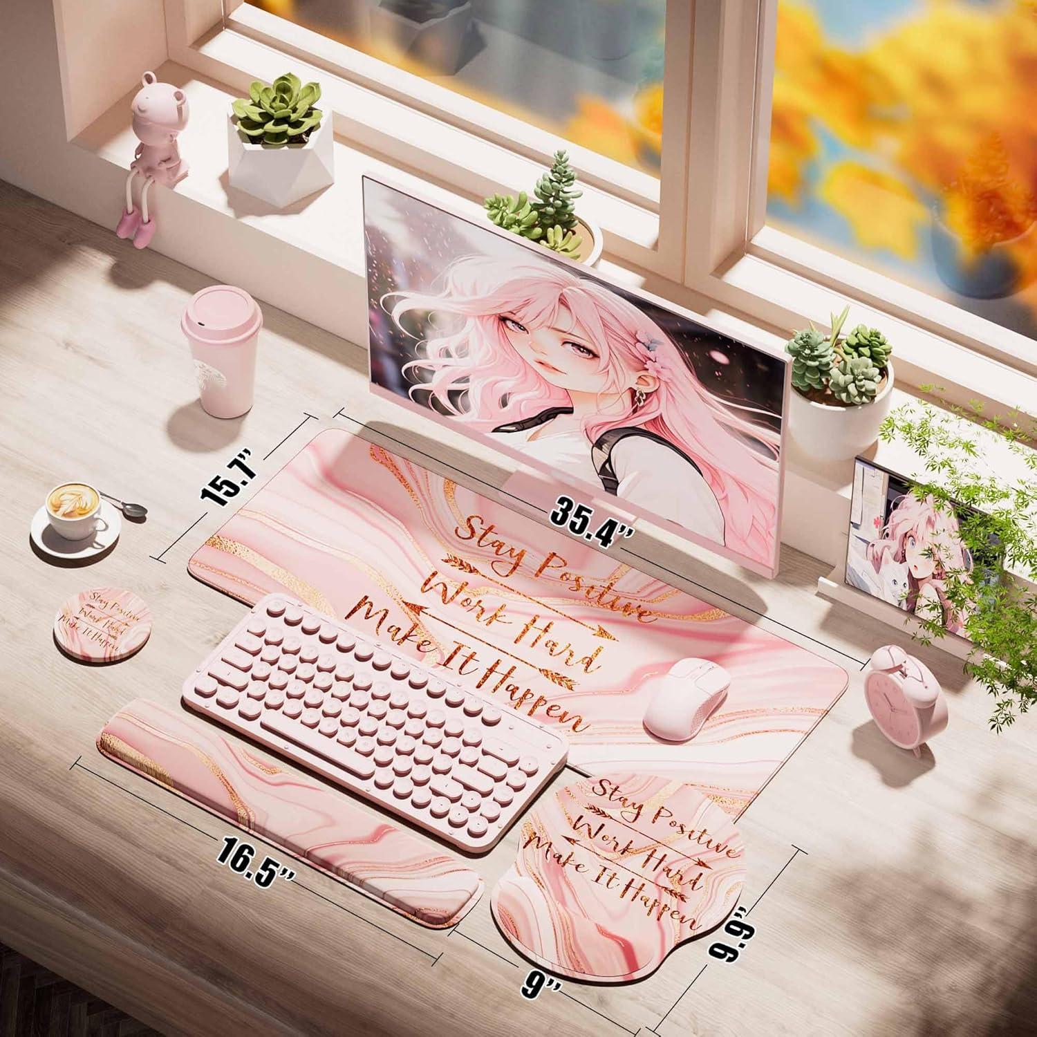 Juego de Alfombrillas de Ratón y Teclado VINEBURY Rosa