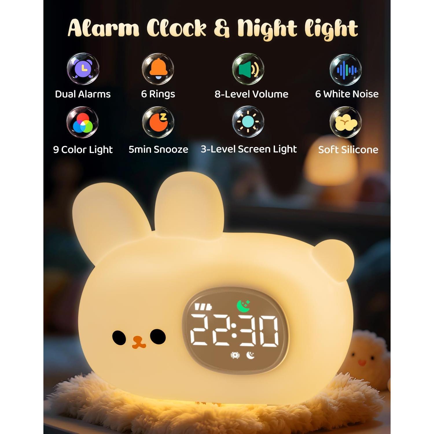 Reloj Despertador Conejo Yiliaw con Luz Nocturna para Niños