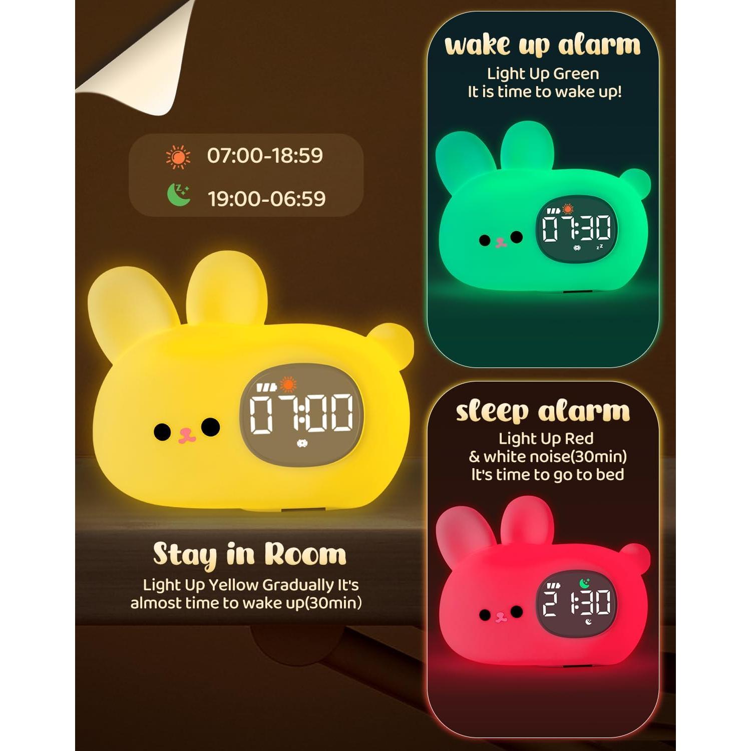 Reloj Despertador Conejo Yiliaw con Luz Nocturna para Niños