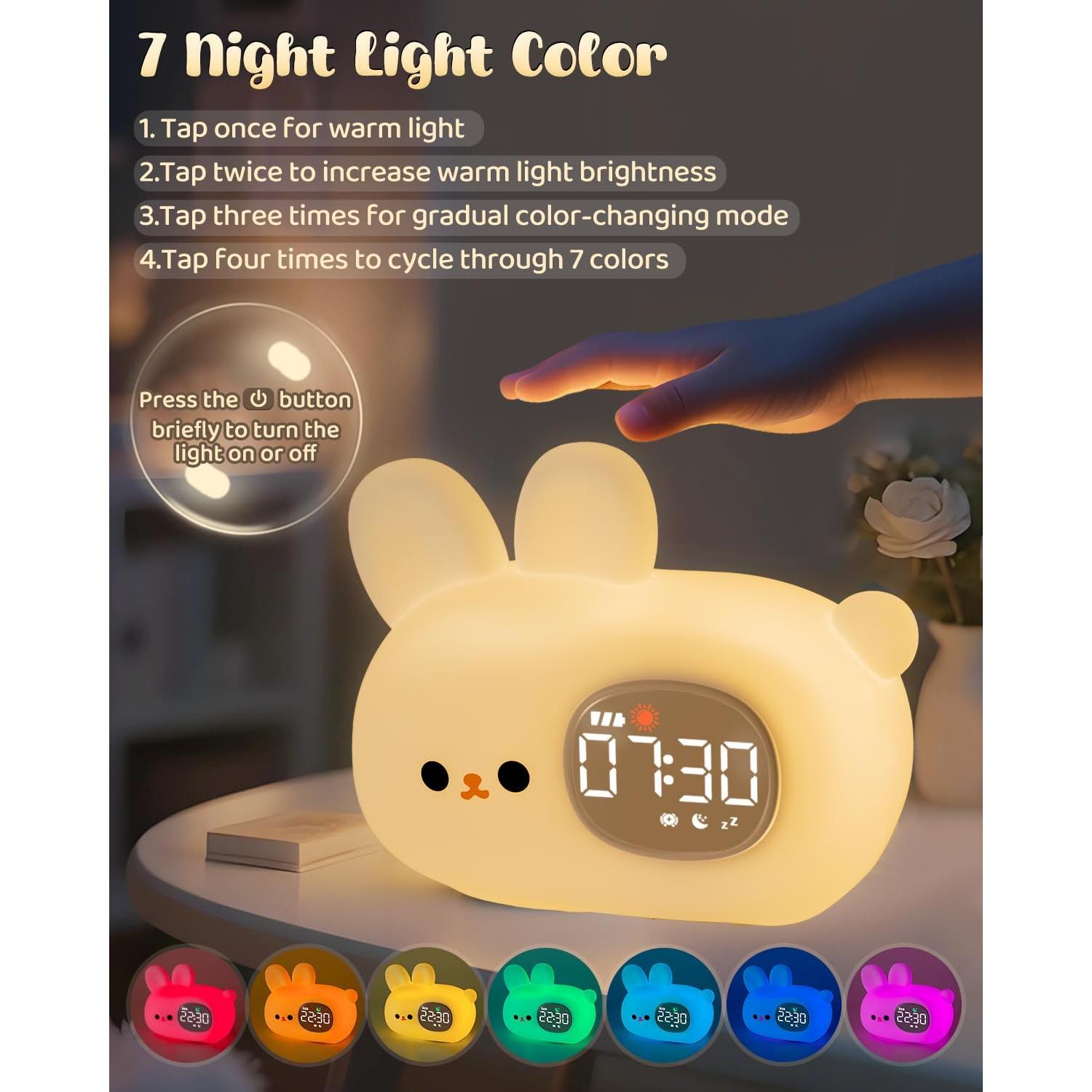 Reloj Despertador Conejo Yiliaw con Luz Nocturna para Niños