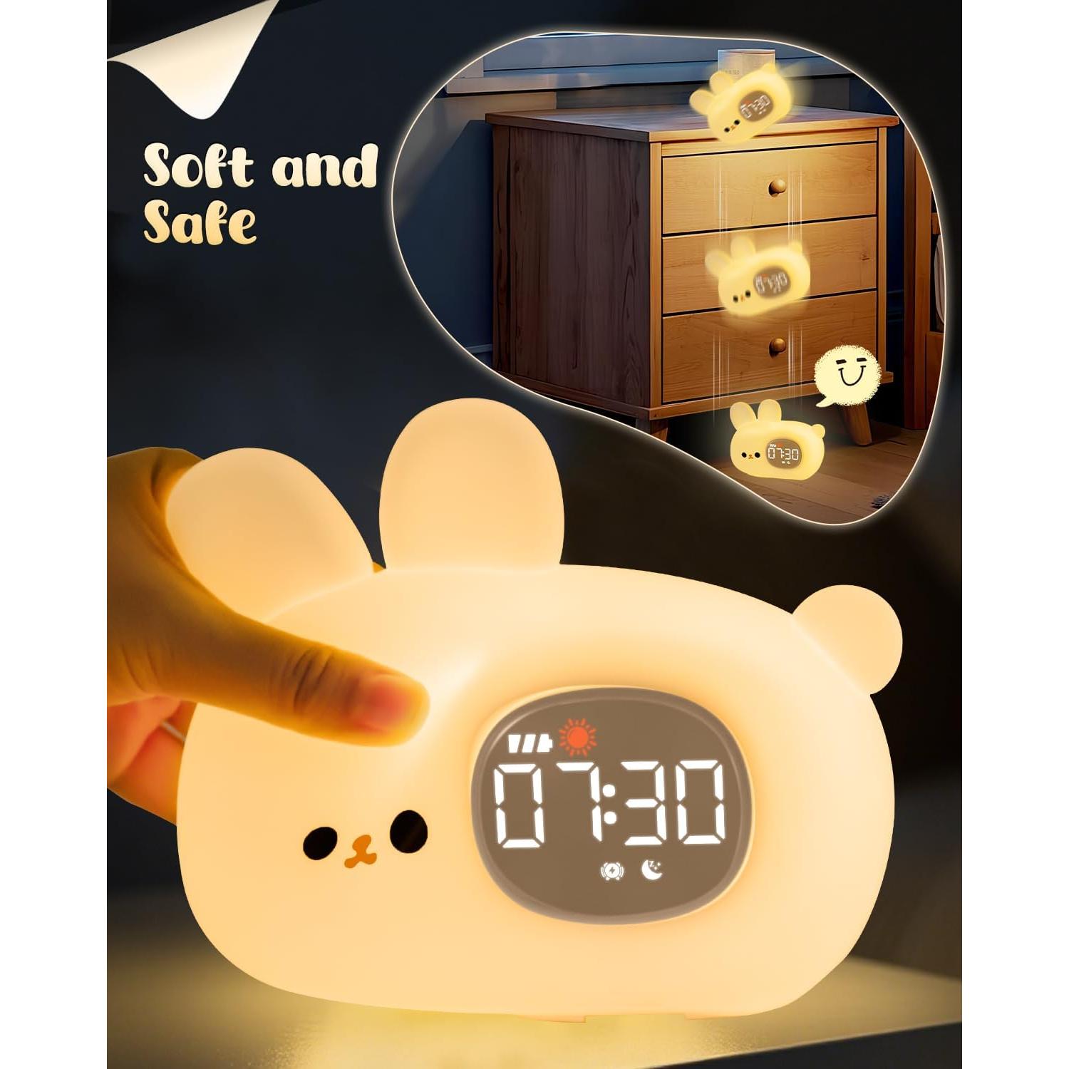 Reloj Despertador Conejo Yiliaw con Luz Nocturna para Niños