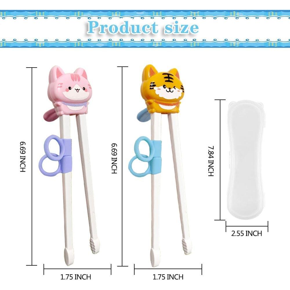 Palillos para Niños Quimoy con Rebote Automático - Patrón Gato Rosa y Tigre Amarillo