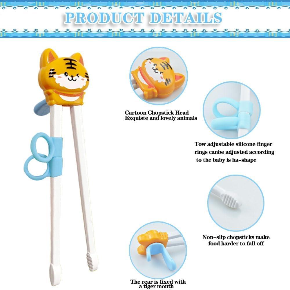 Palillos para Niños Quimoy con Rebote Automático - Patrón Gato Rosa y Tigre Amarillo